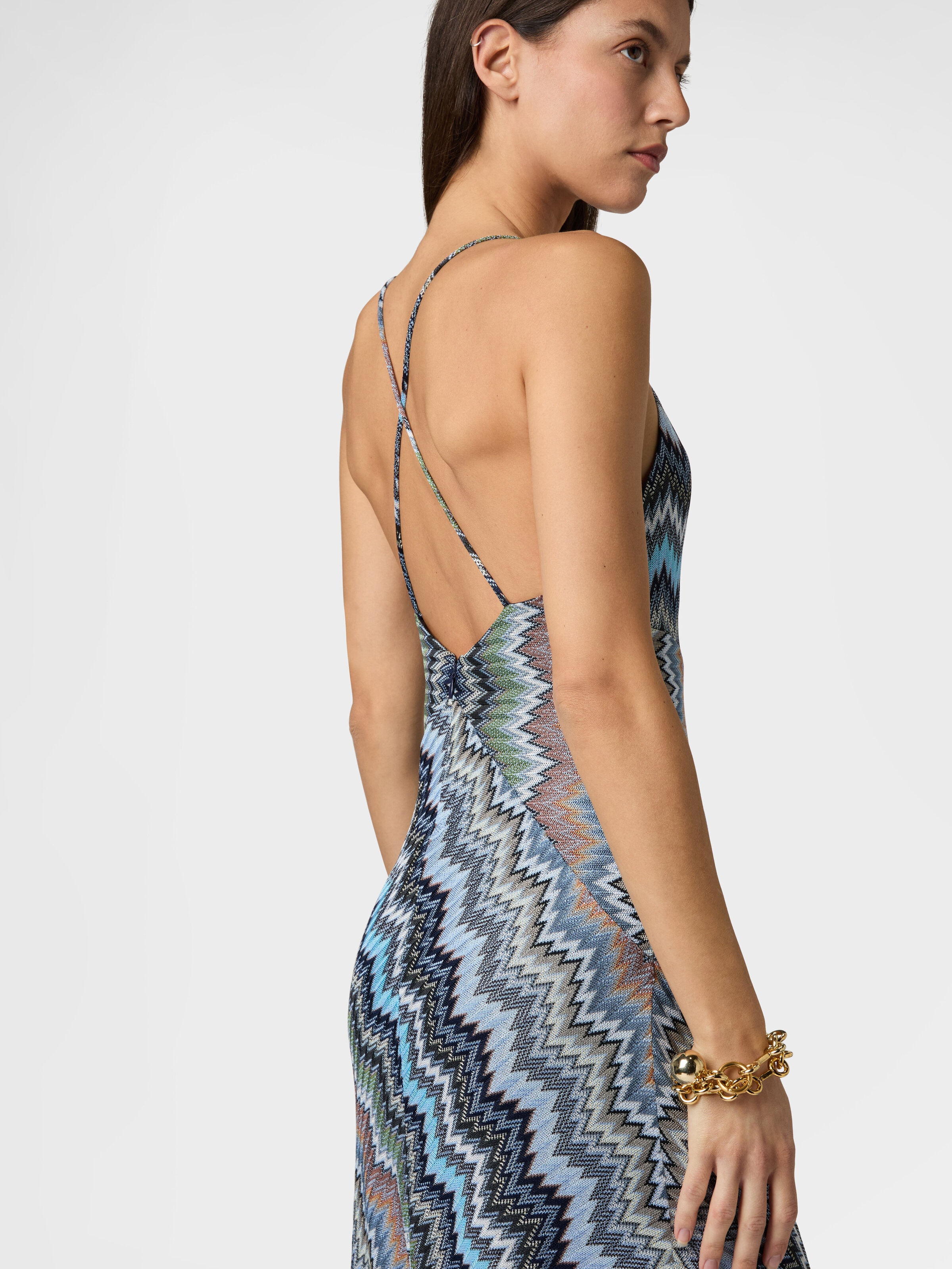 chevron bodycon maxi dress Sunset Plans Chevron Crochet Maxi Dress in Ivory | Size: L | Knit Fabric main image 1