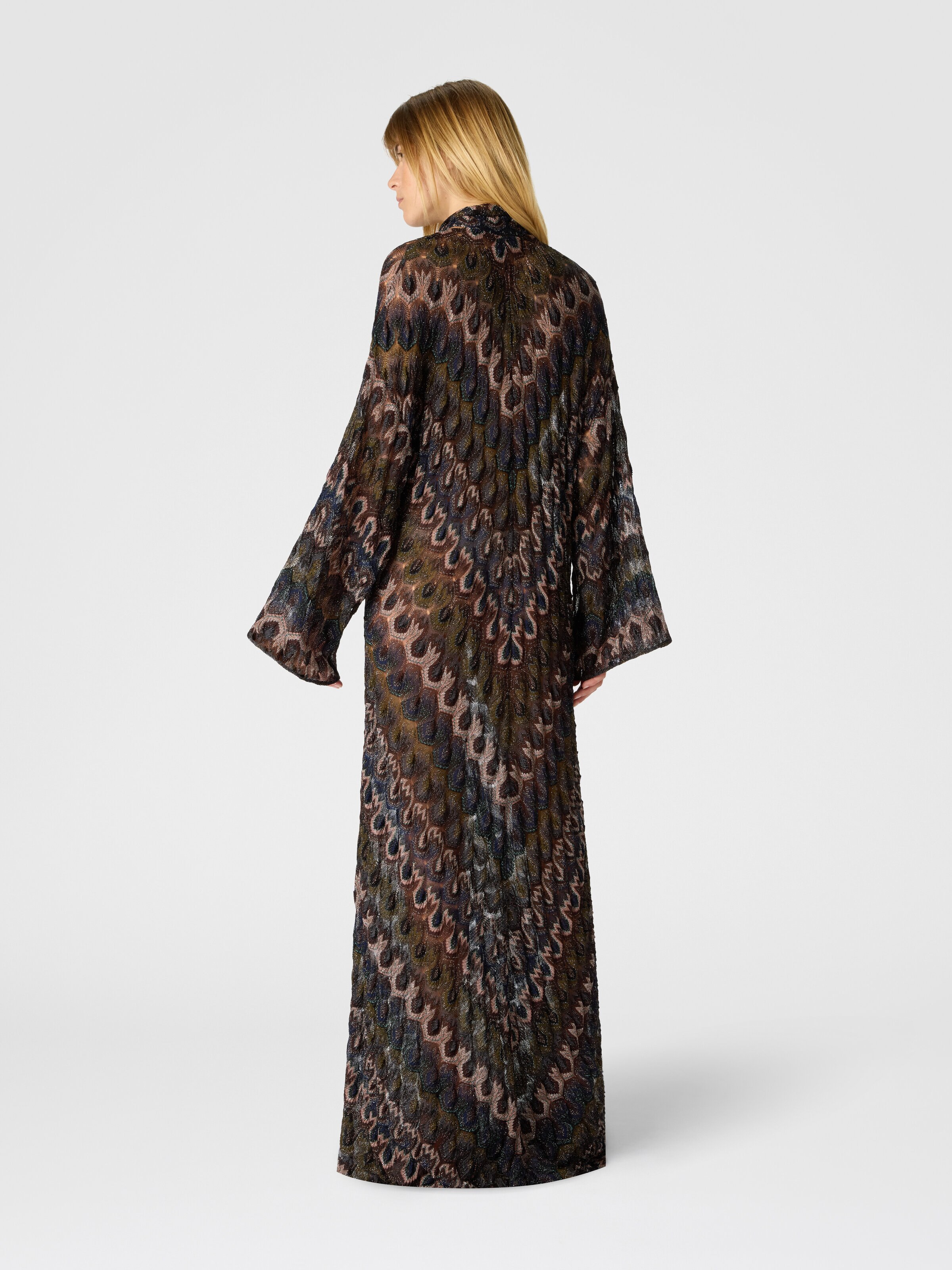 Long lamé viscose dress with removable sash, Green& Brown - 2