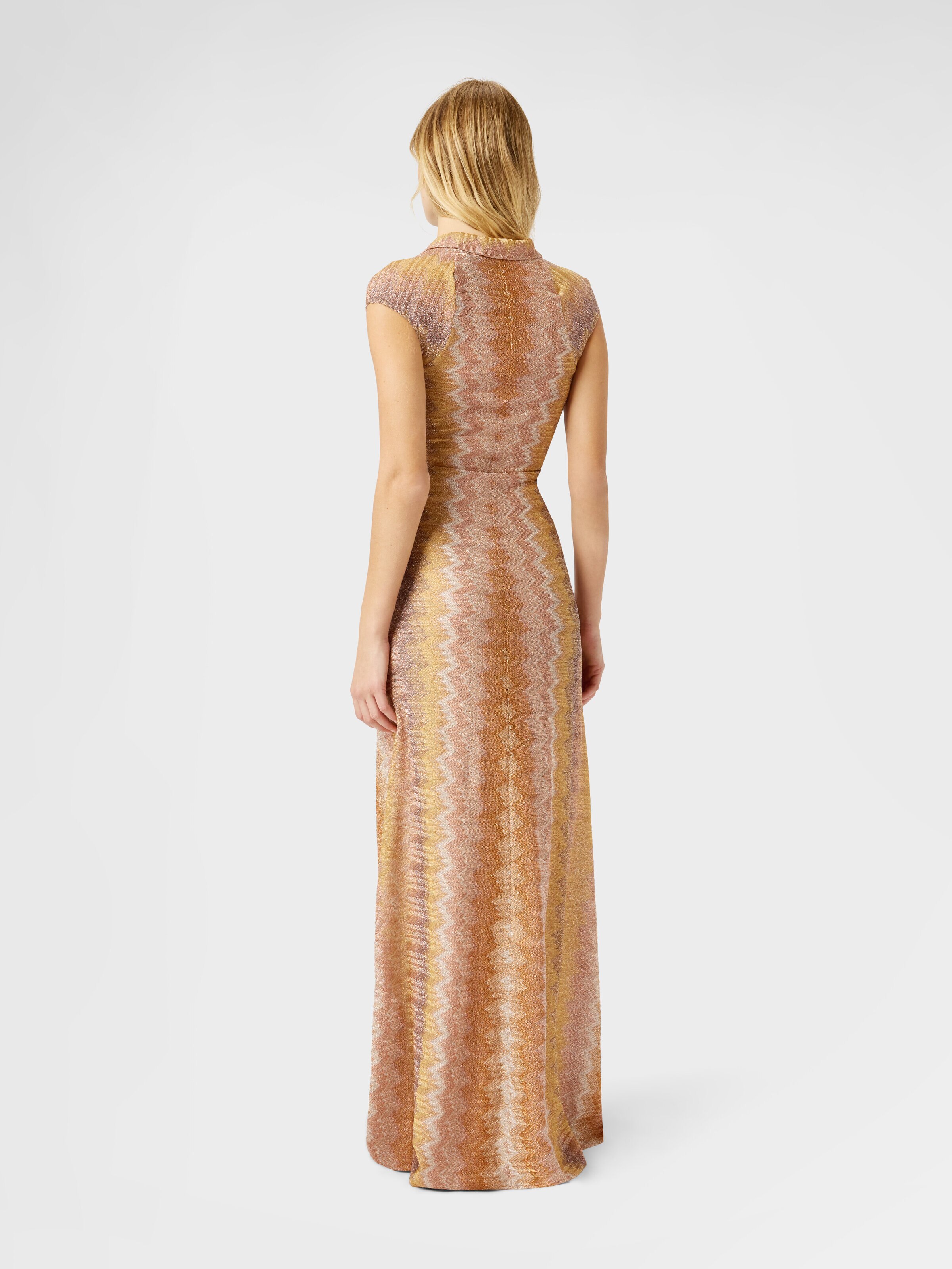 Viscose Lamé Snake-Pattern Gown with Tie Neckline, Green& Brown - 2