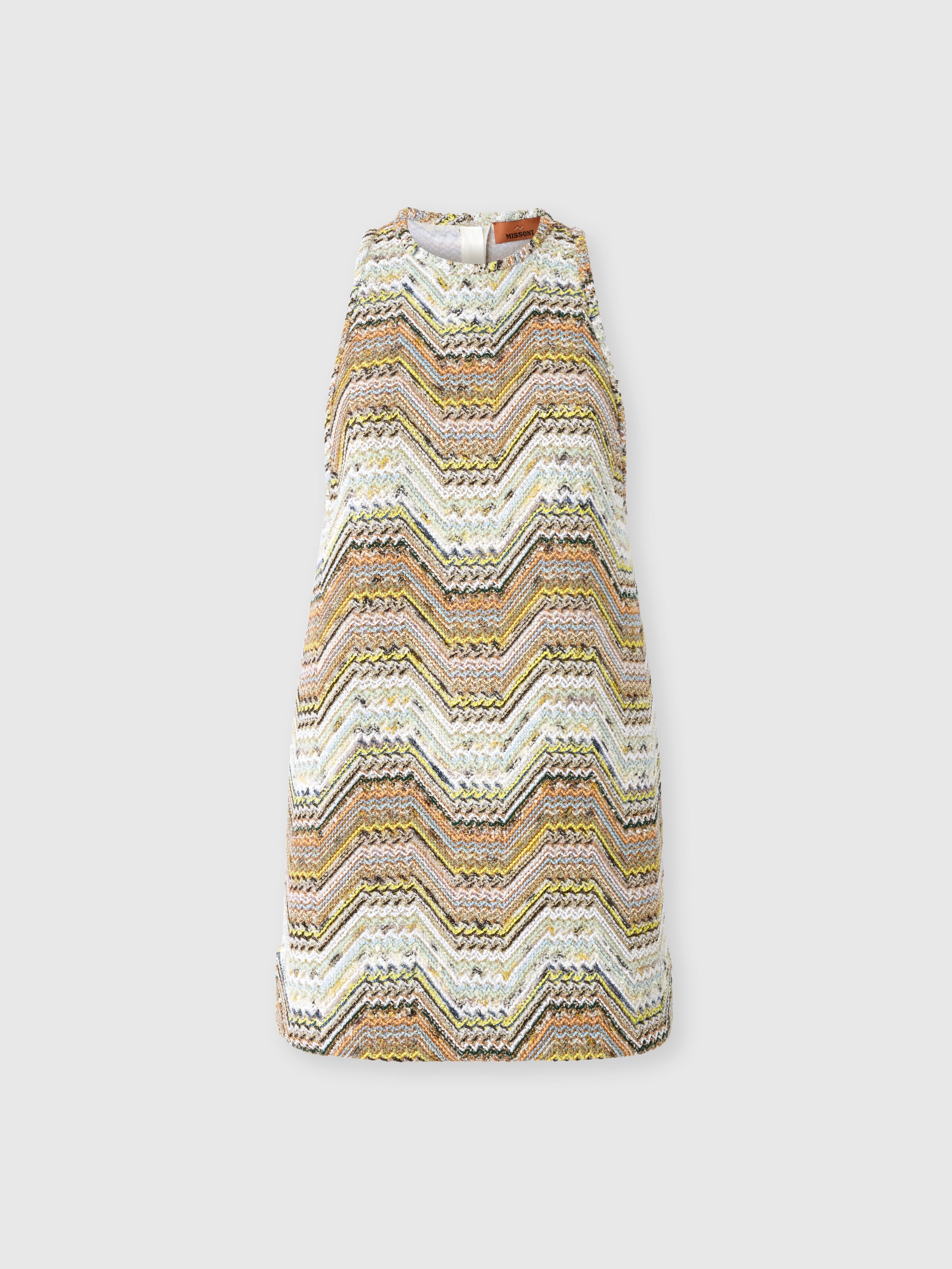 Mini dress in a geometric-style zigzag knit with sequins, Multicoloured  - 0