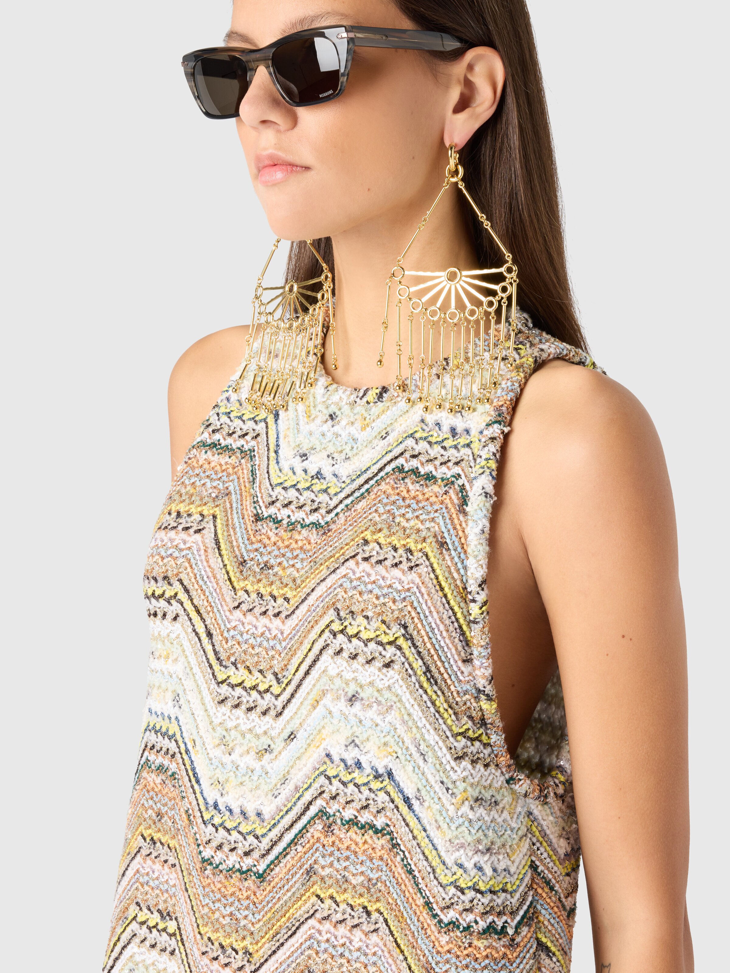 Mini dress in a geometric-style zigzag knit with sequins, Multicoloured  - 4