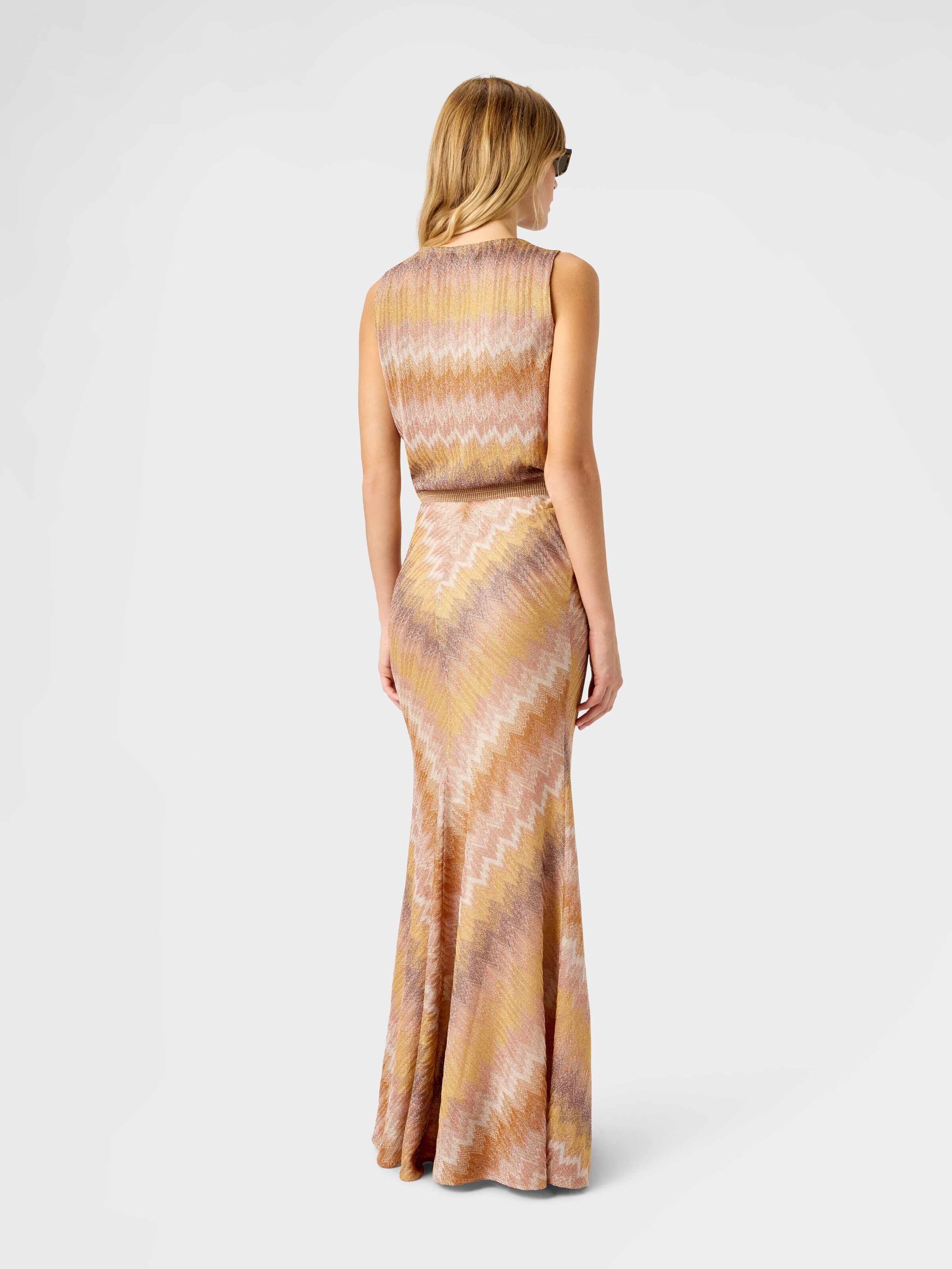 Viscose Lamé Snake-Pattern Long Skirt, Green& Brown - 2