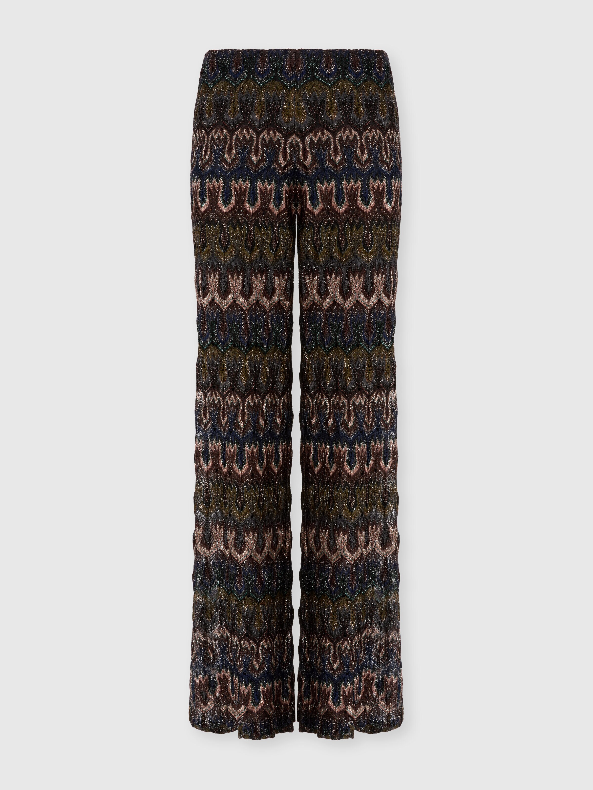 Viscose Lamé Trousers with Arabesque Motif, Green& Brown - 0