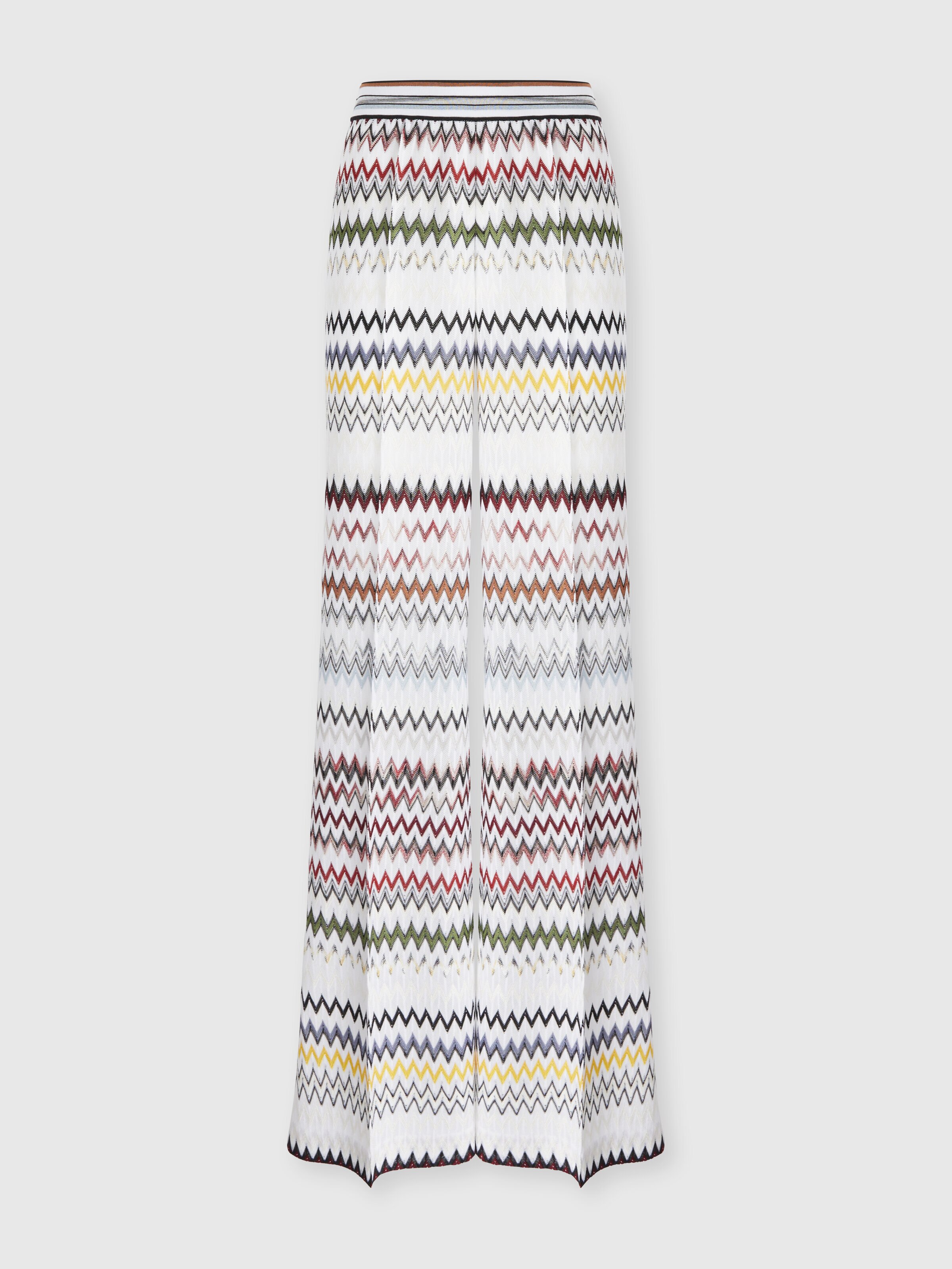 Wide Zigzag Viscose and Cotton Trousers, Green& Brown - 0