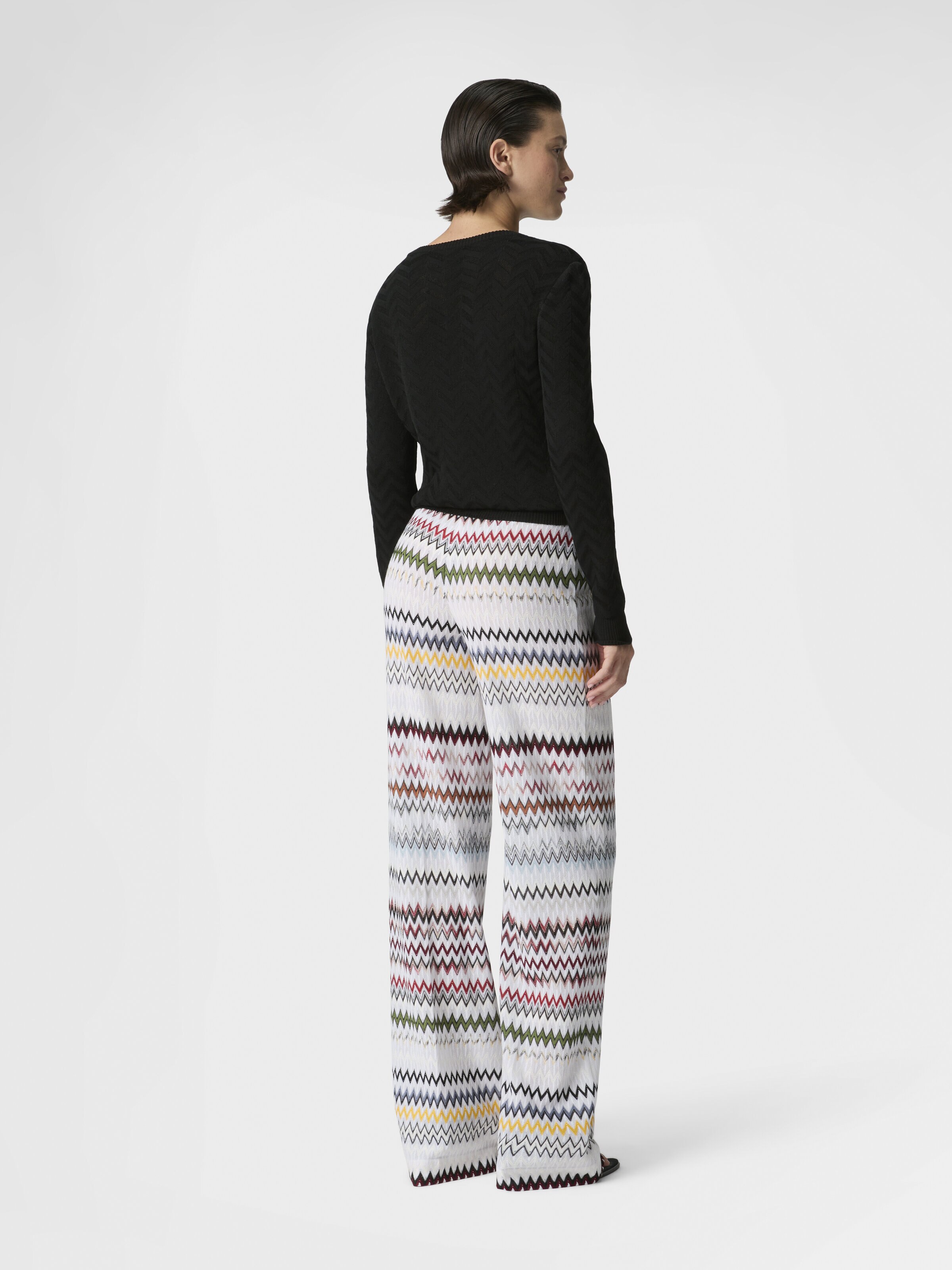 Wide Zigzag Viscose and Cotton Trousers, Green& Brown - 2