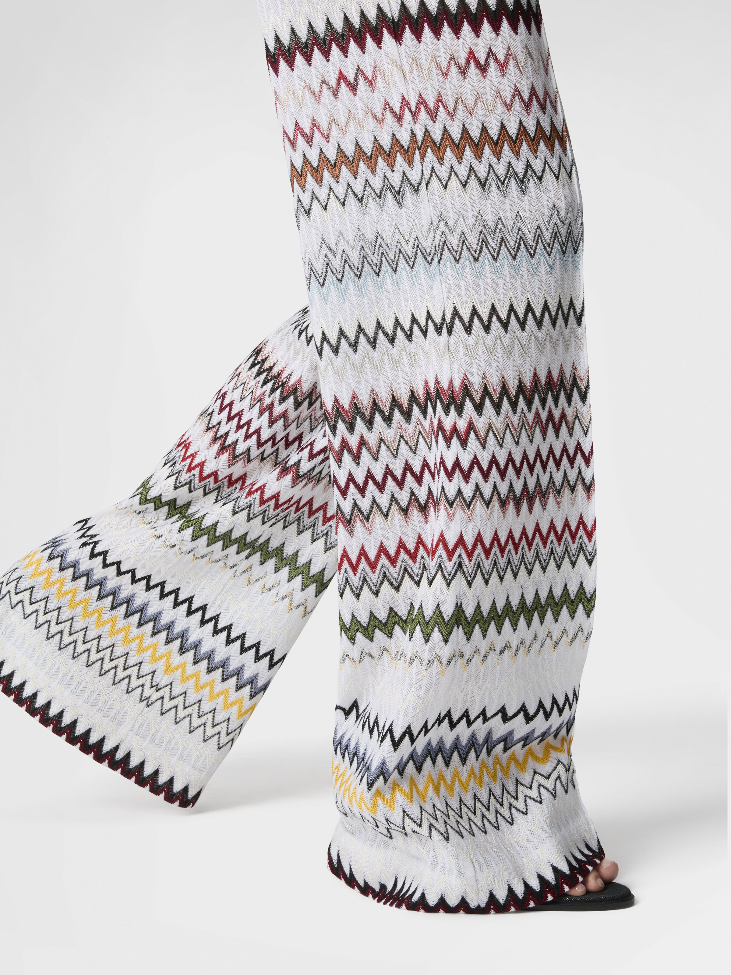 Wide Zigzag Viscose and Cotton Trousers, Green& Brown - 3