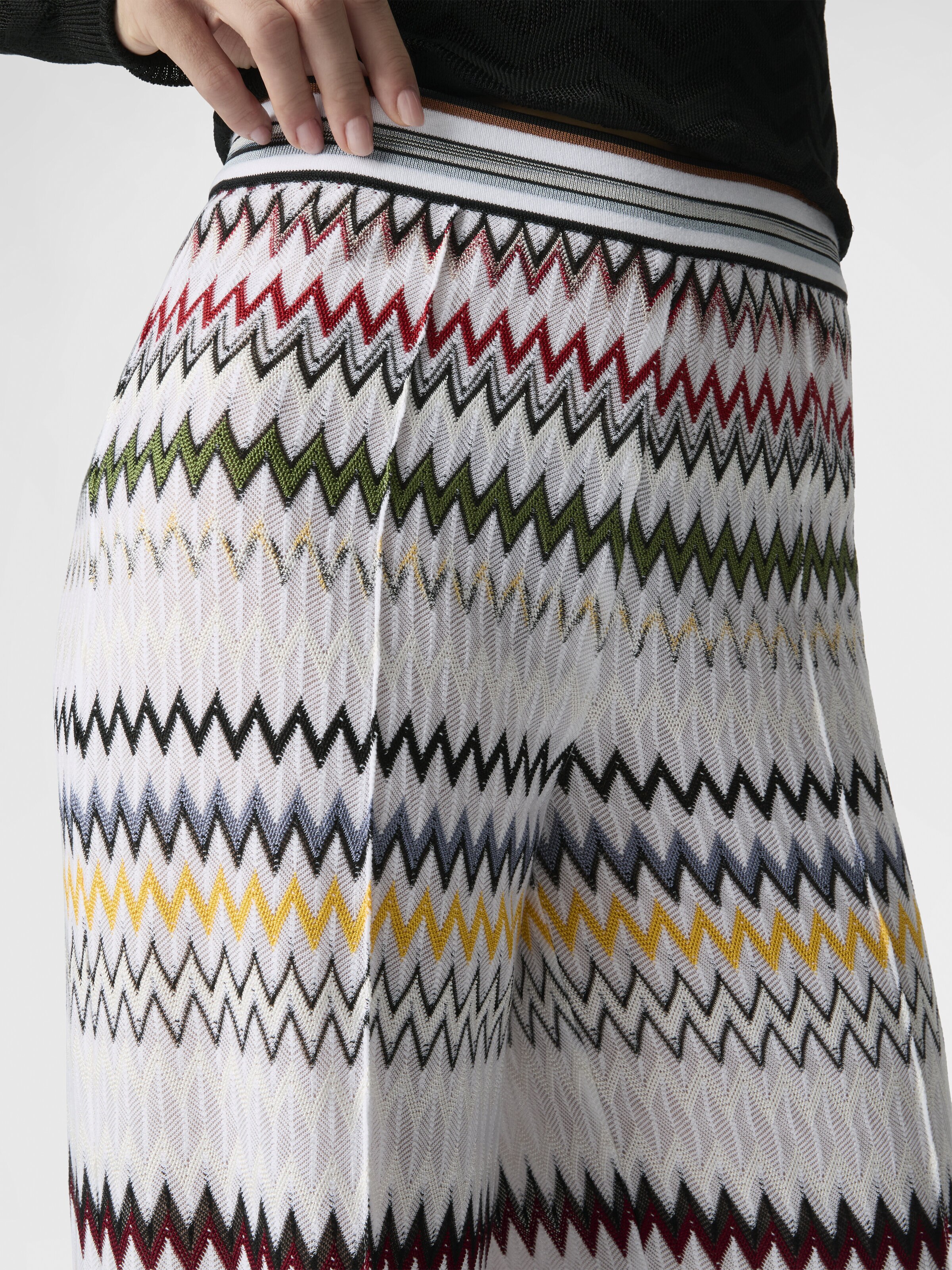 Wide Zigzag Viscose and Cotton Trousers, Green& Brown - 4