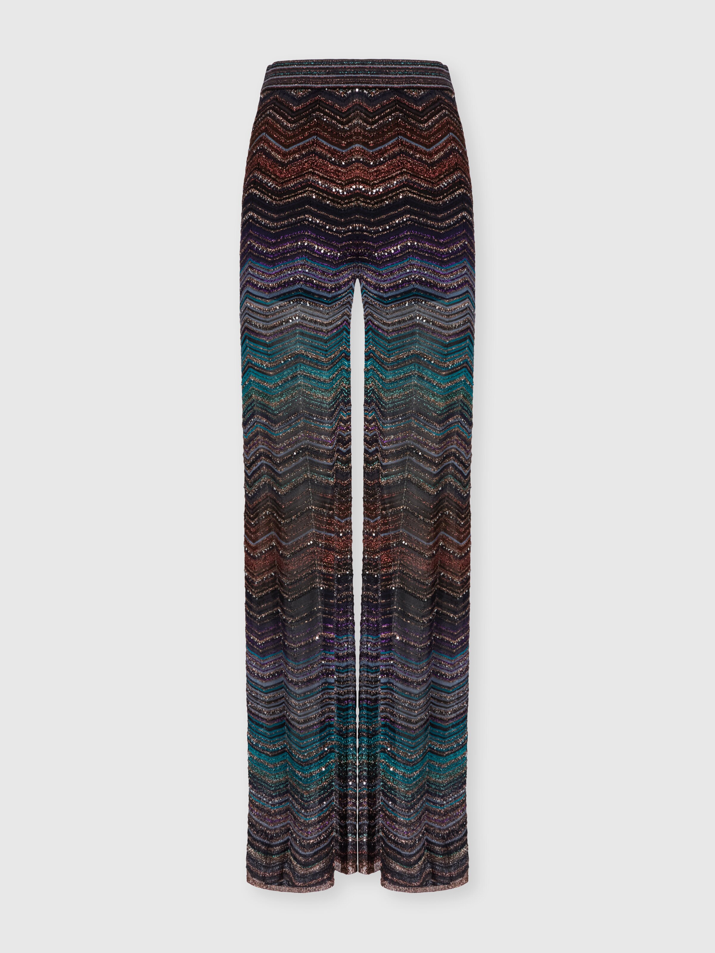 Pantalón ancho de viscosa lamé con motivo chevron y lentejuelas, Verde & Marròn - 0