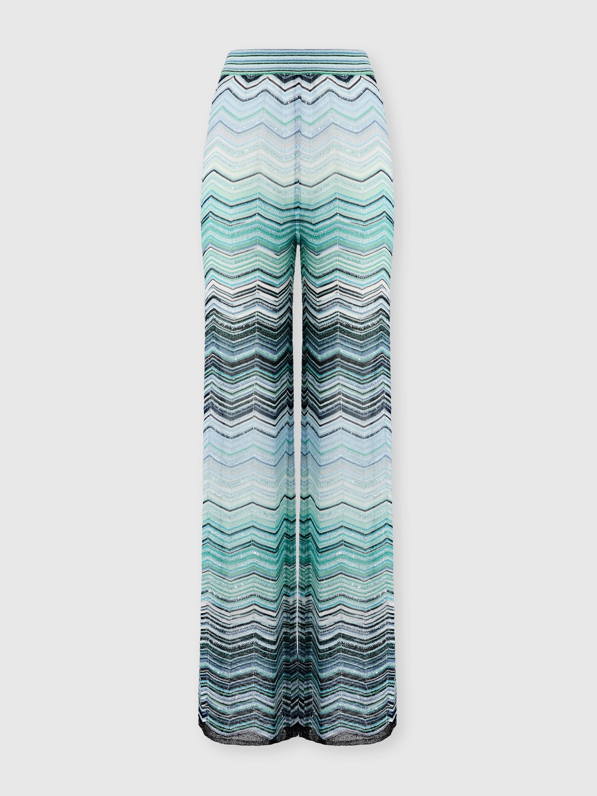 Wide Chevron Lamé Viscose Trousers with Sequins Turquoise | Missoni