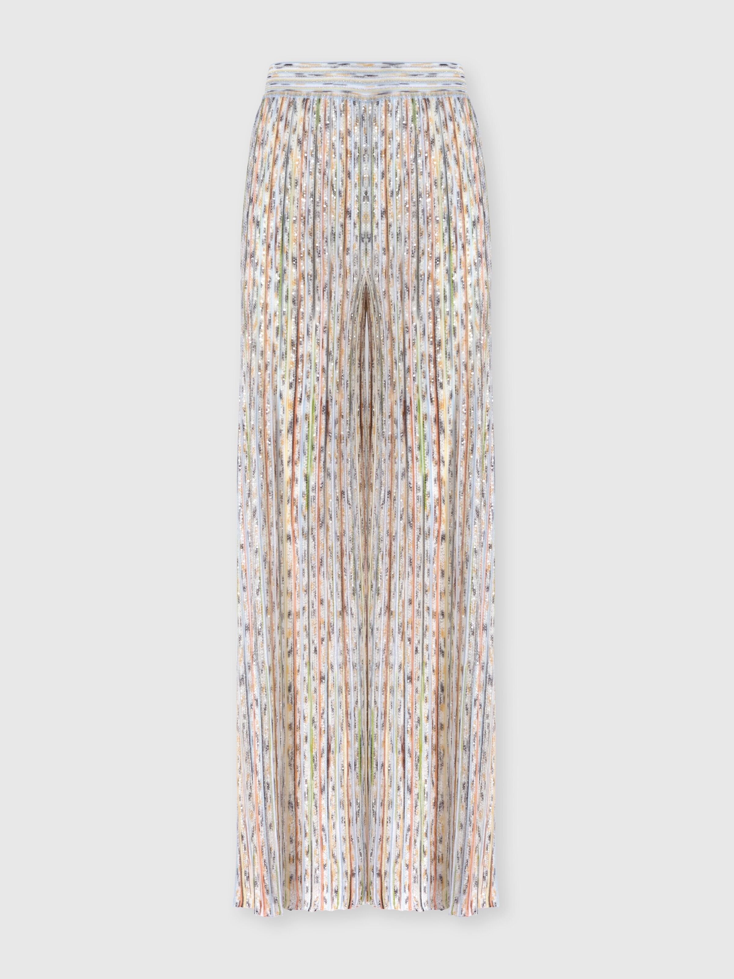 Ribbed Mixed Viscose Trousers with Sequins, Green& Brown - 0