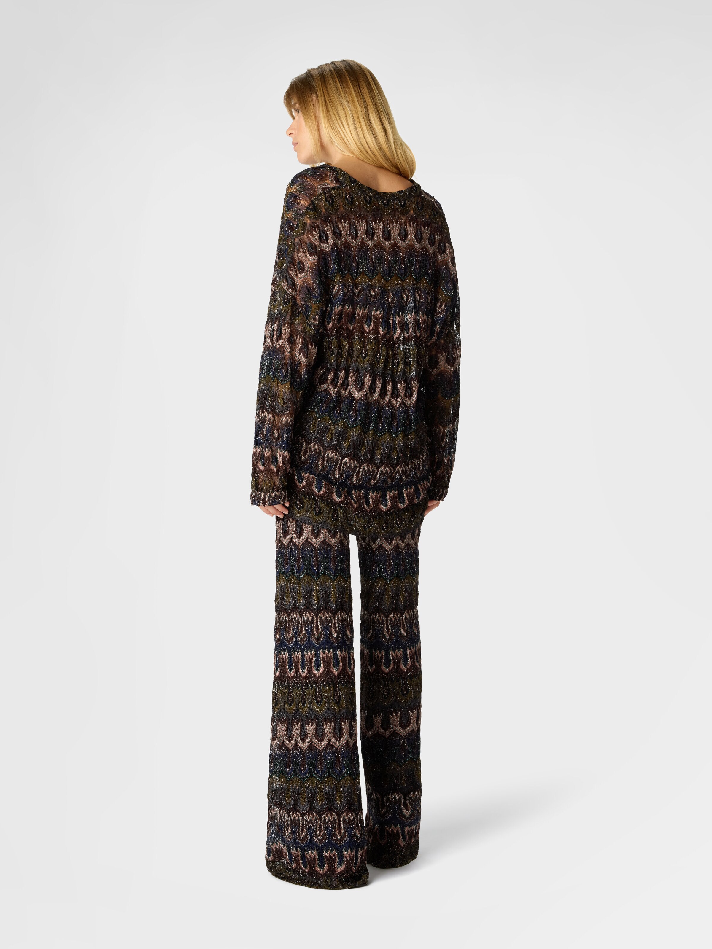 Viscose Lamé Blouse with Arabesque Motif, Green& Brown - 2