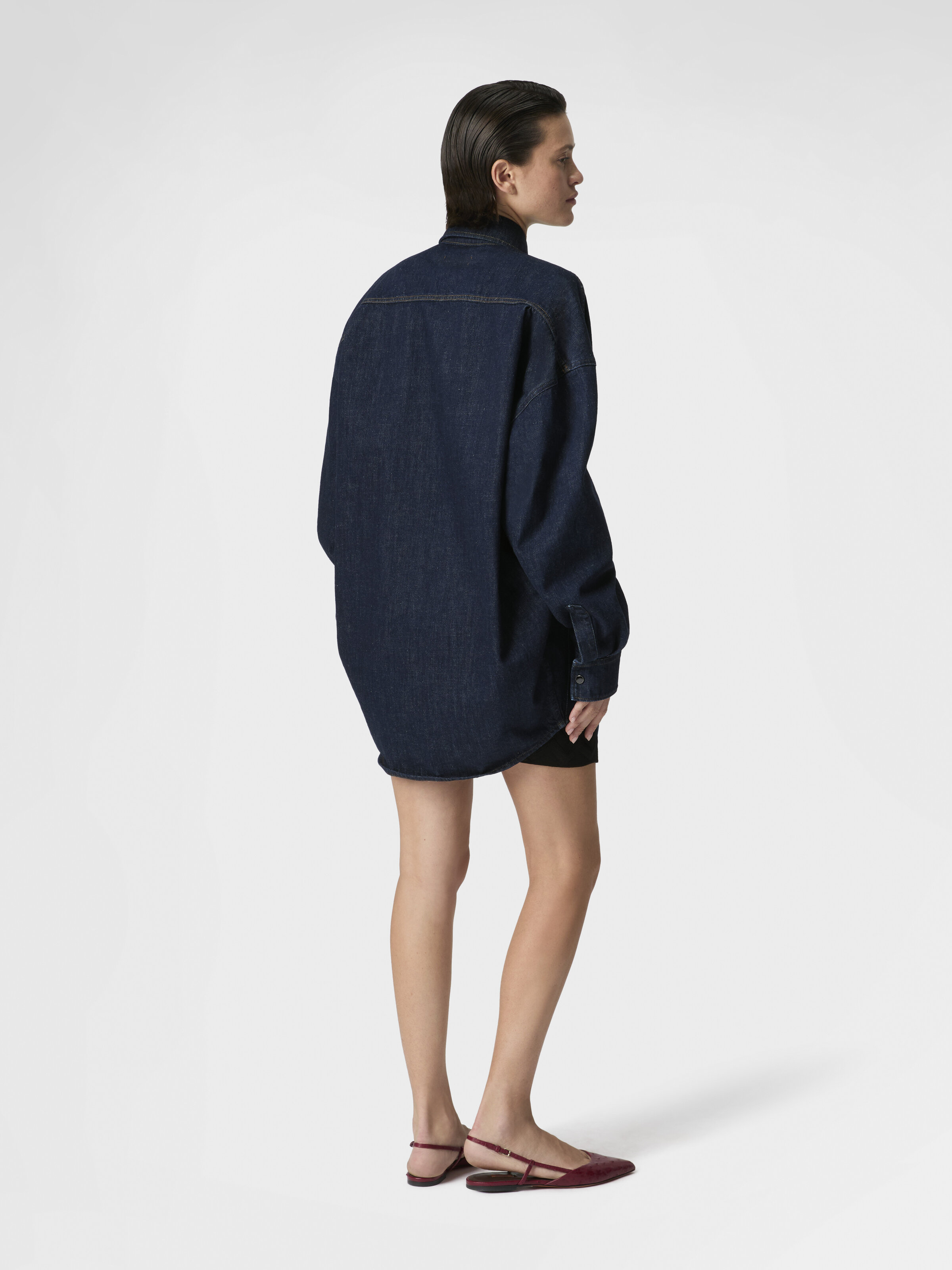 Cotton Denim Overshirt with Logo Patch, Green& Brown - 2