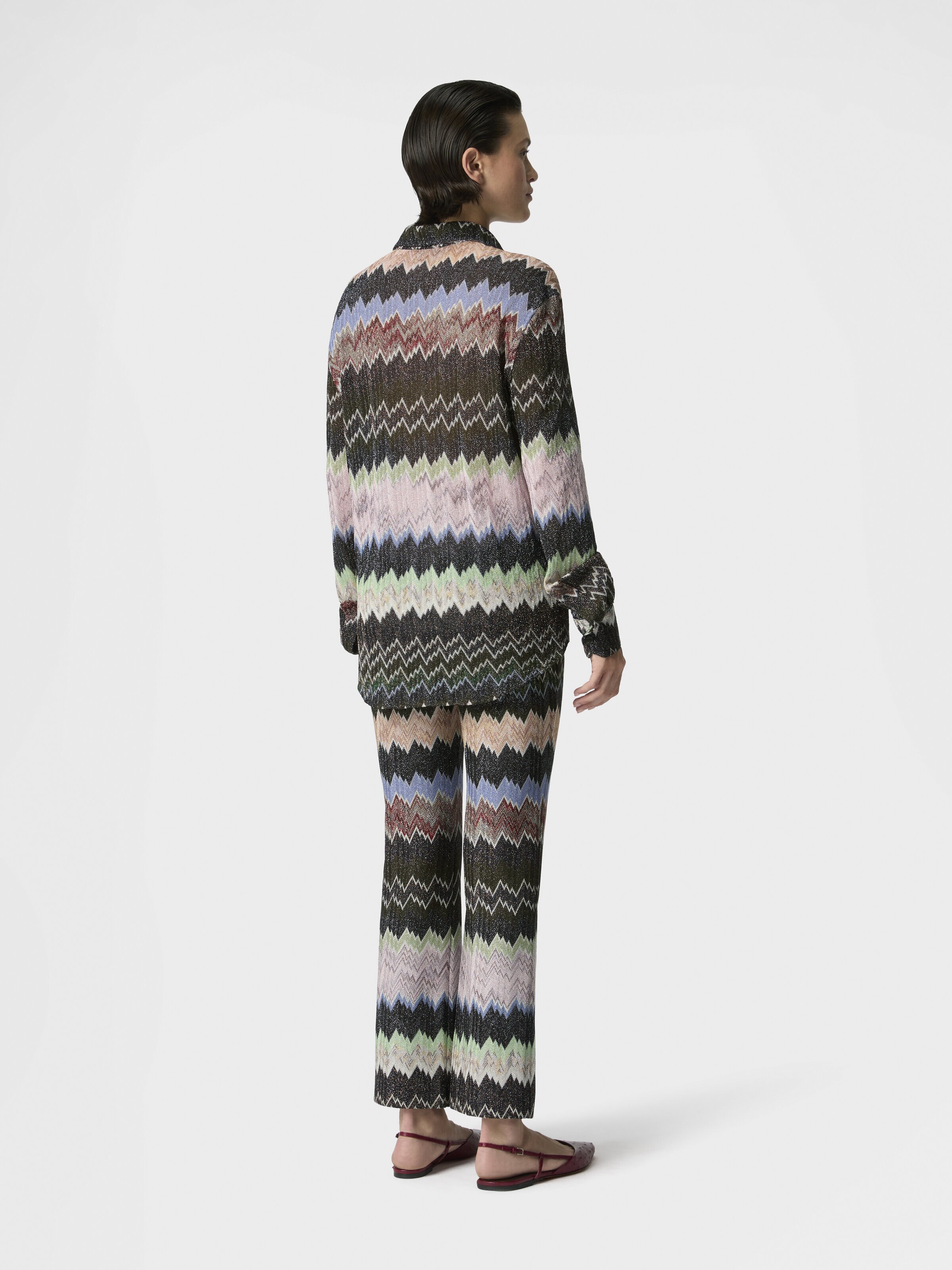 Snake-Pattern Viscose Lamé Shirt, Green& Brown - 2