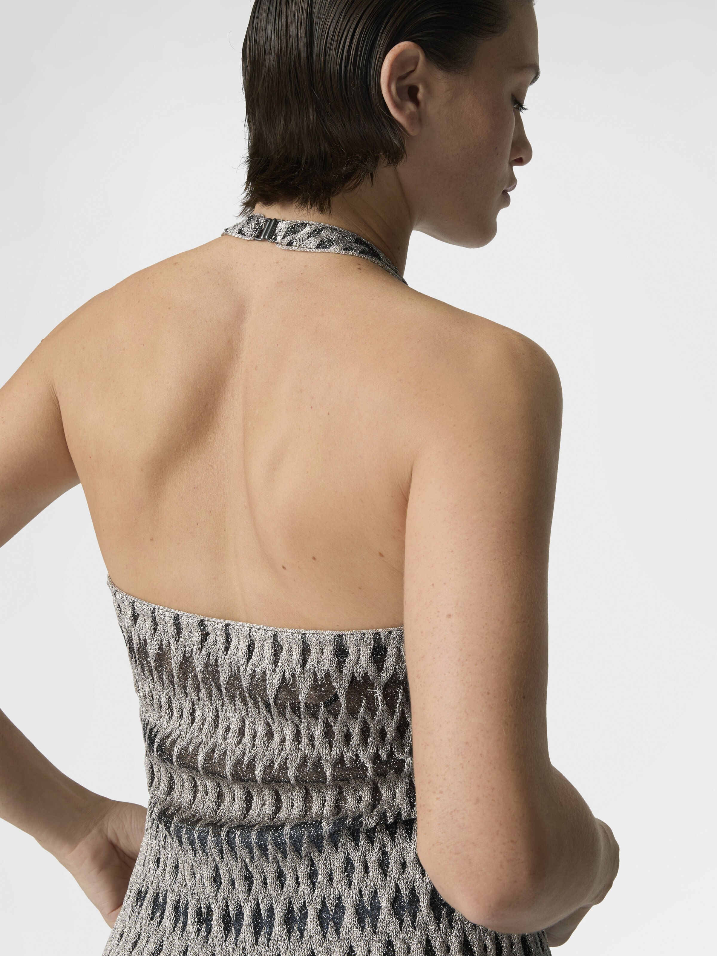 3D Diamond Mixed Viscose Top with Halter Neck, Green& Brown - 4