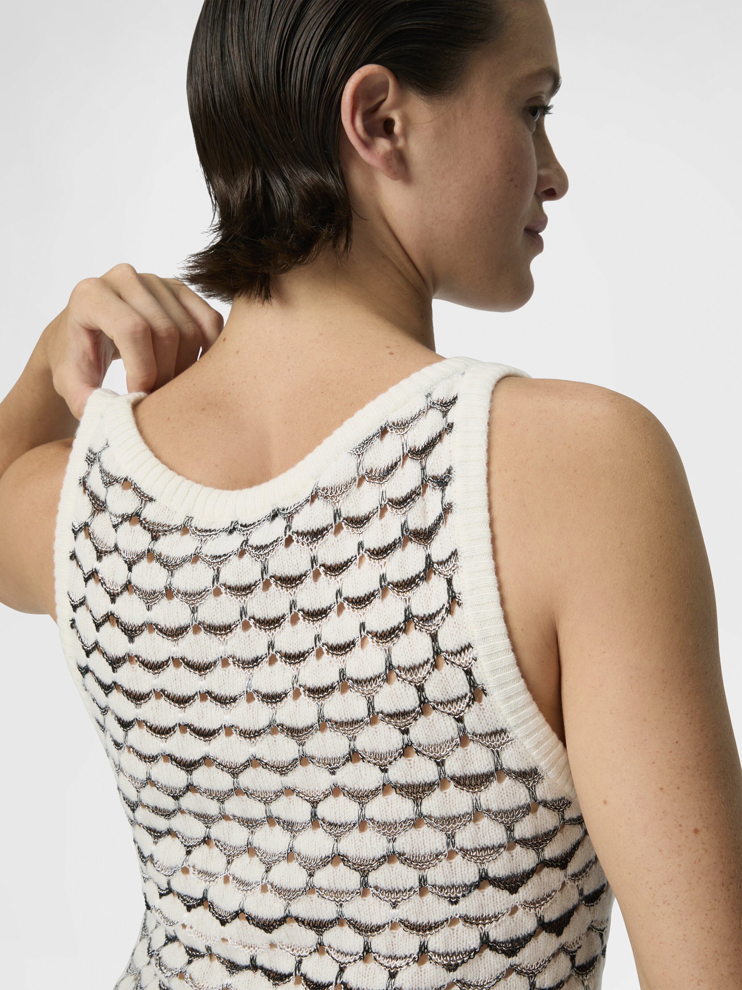 Cashmere and Viscose Tank Top with Contrast Trim, Green& Brown - 4