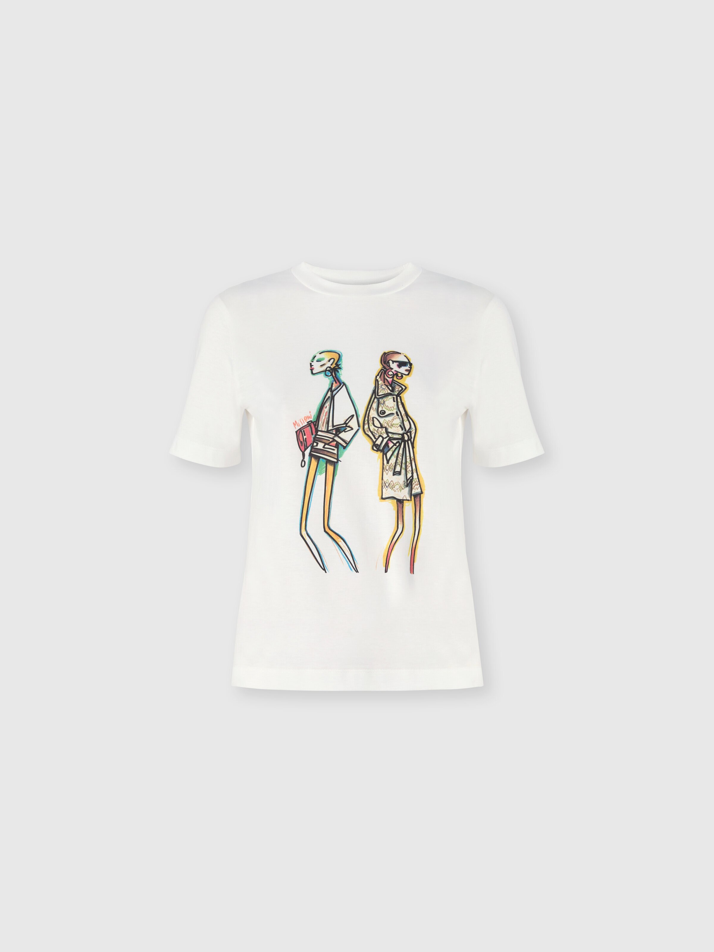 Cotton Jersey Crewneck T-Shirt with Print and Logo, Green& Brown - 0