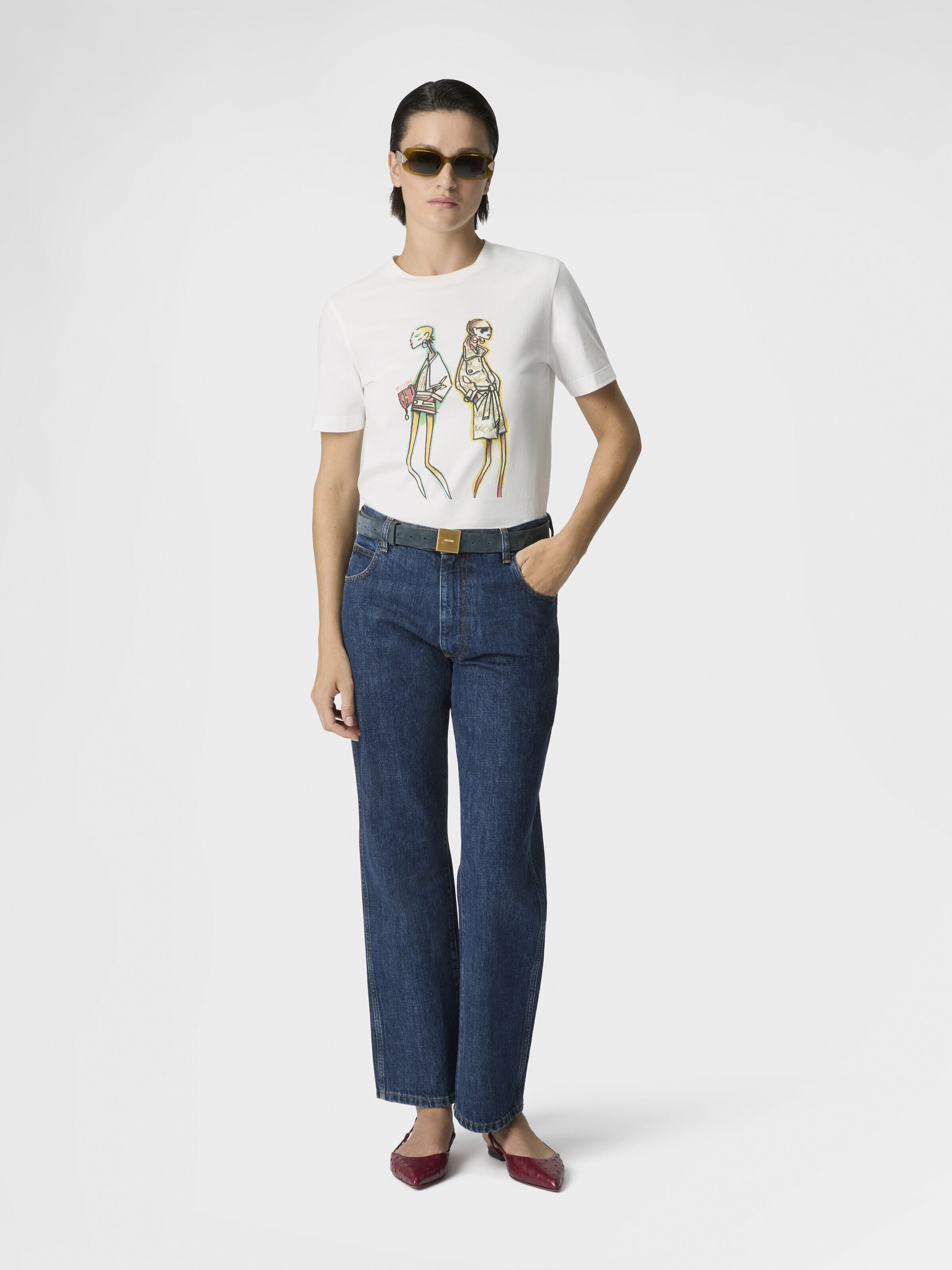 Cotton Jersey Crewneck T-Shirt with Print and Logo, Green& Brown - 1