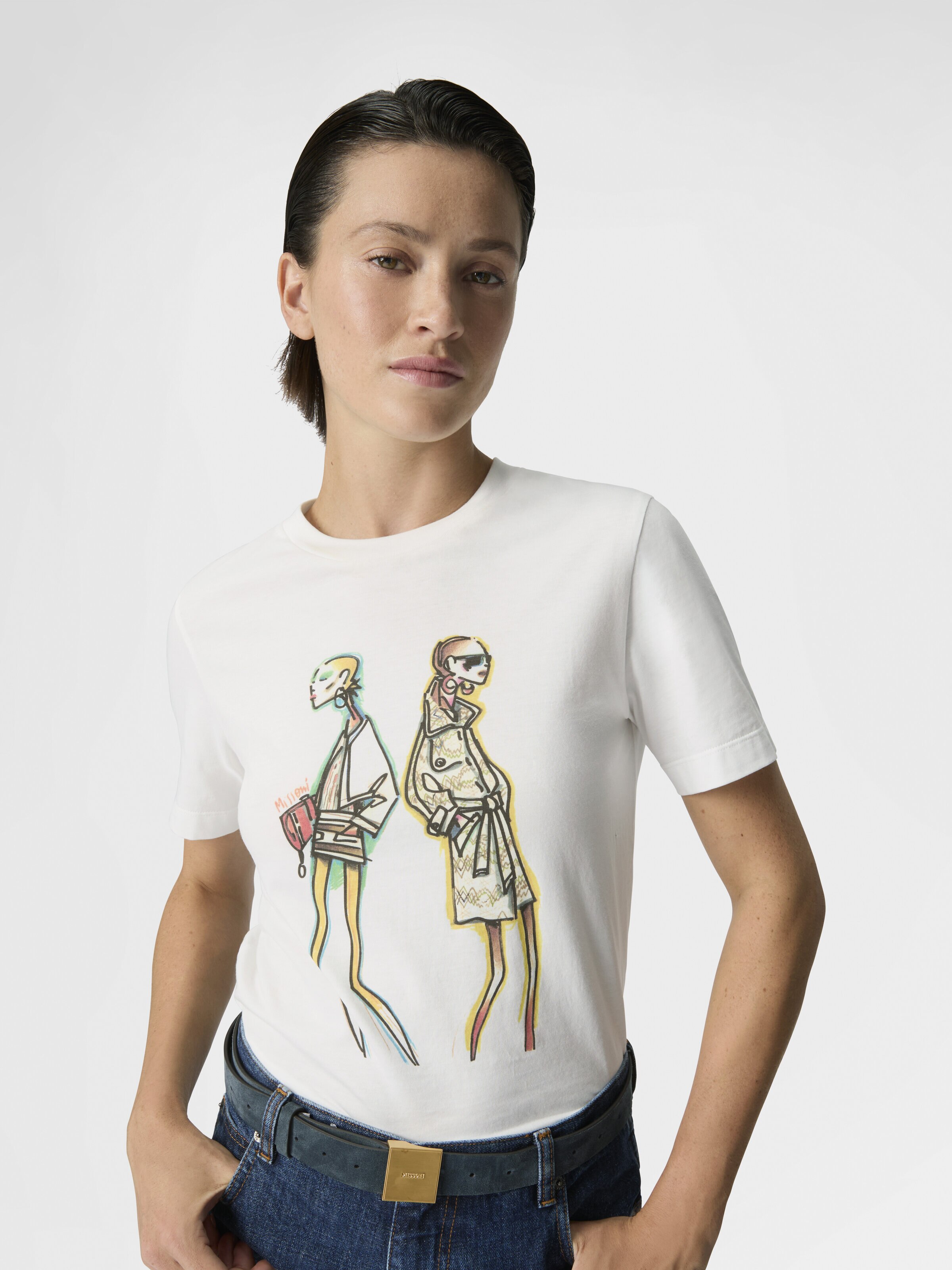 Cotton Jersey Crewneck T-Shirt with Print and Logo, Green& Brown - 3