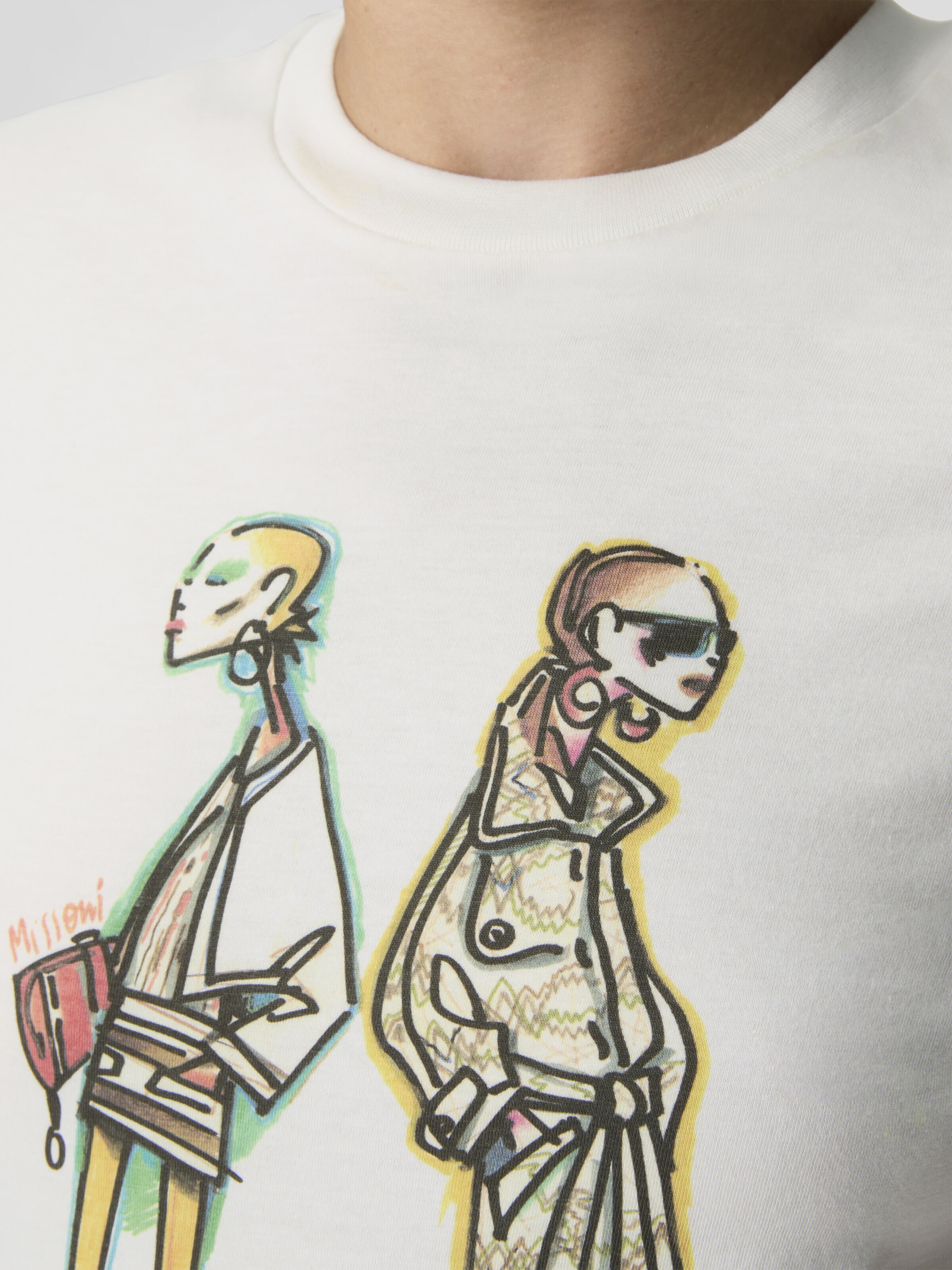 Cotton Jersey Crewneck T-Shirt with Print and Logo, Green& Brown - 4