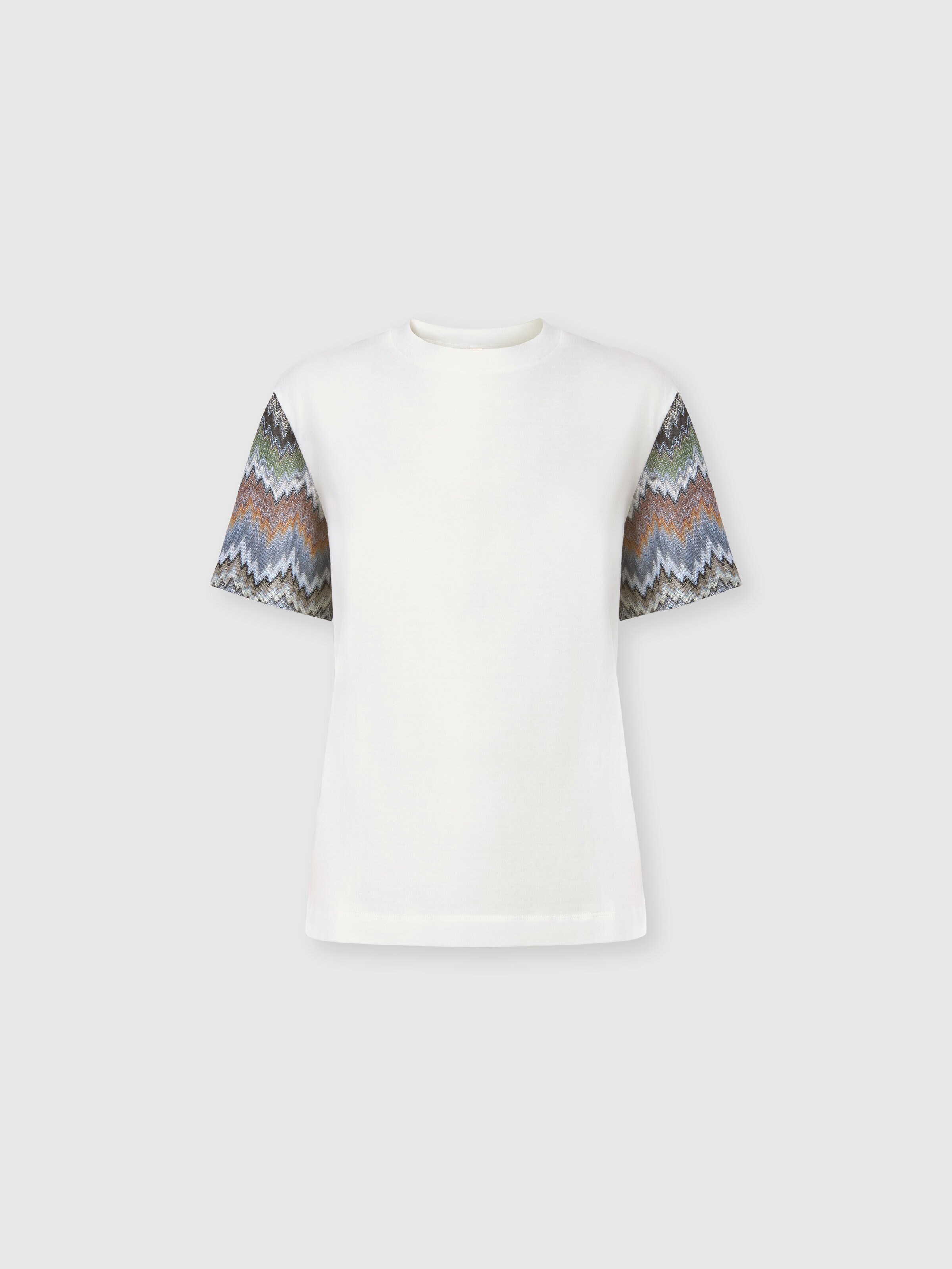 Cotton Jersey Crewneck T-Shirt with Contrast Sleeves, Green& Brown - 0