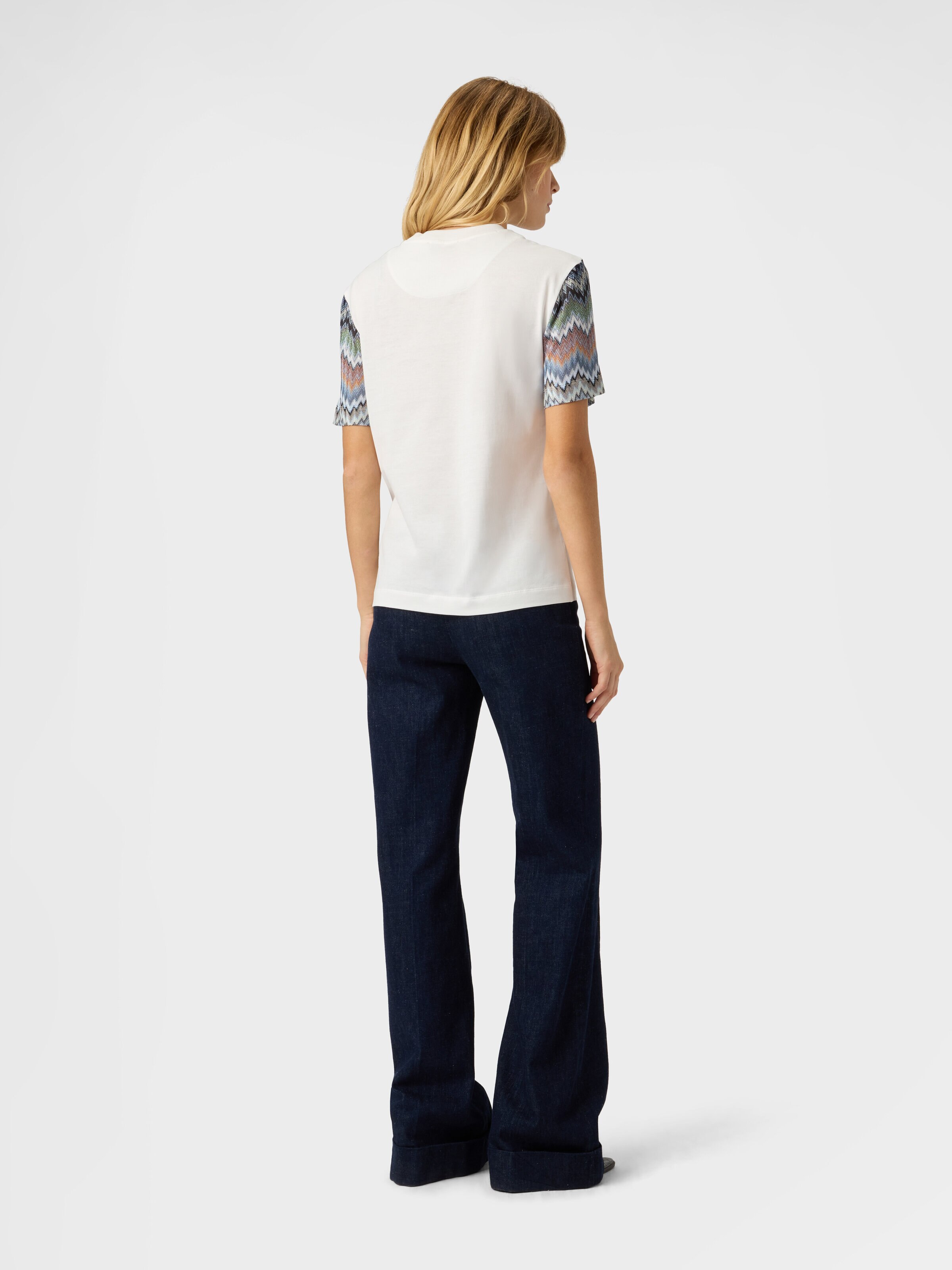 Cotton Jersey Crewneck T-Shirt with Contrast Sleeves, Green& Brown - 2