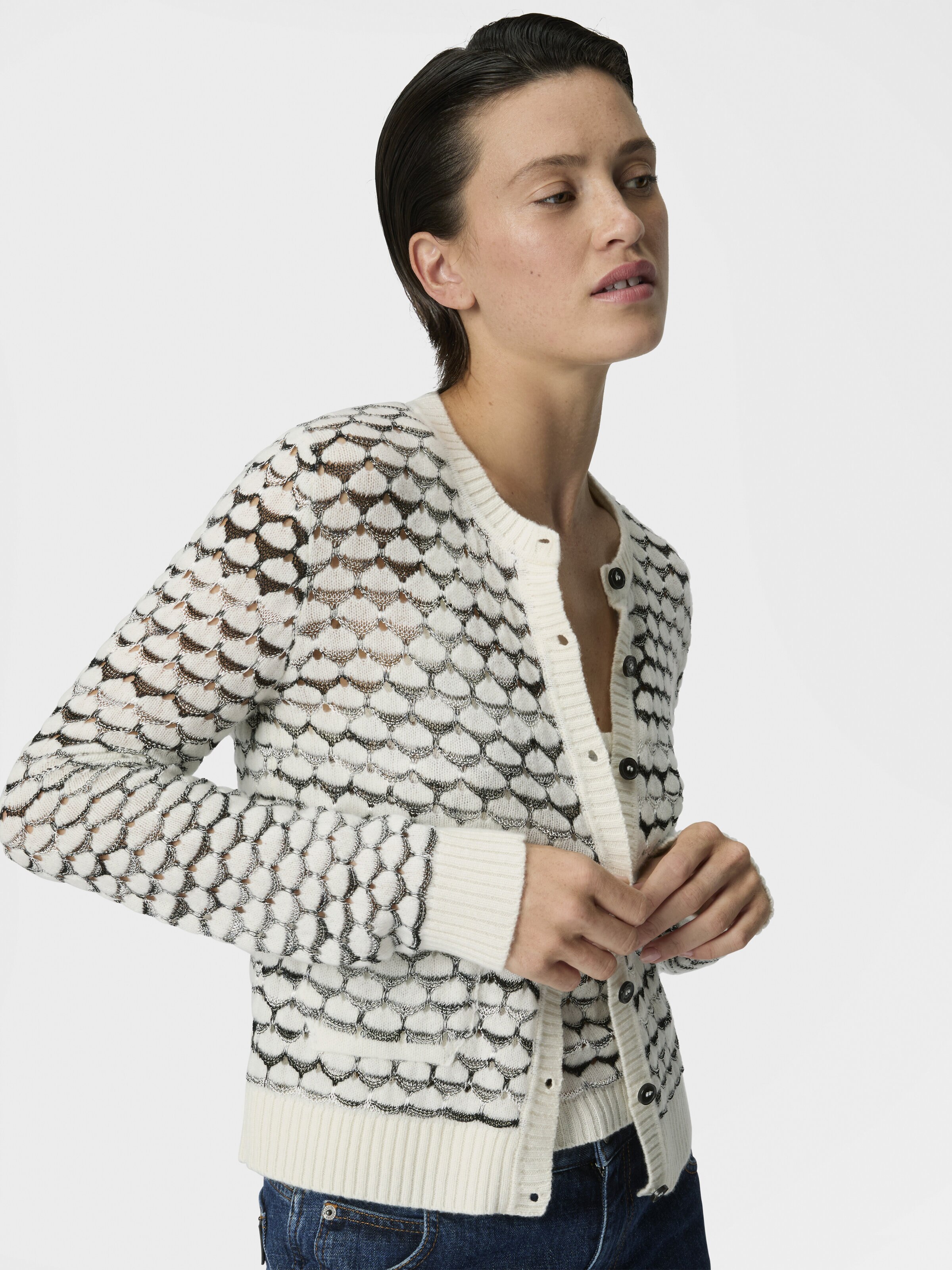 Cashmere and Viscose Cardigan with Contrast Trim, Green& Brown - 3