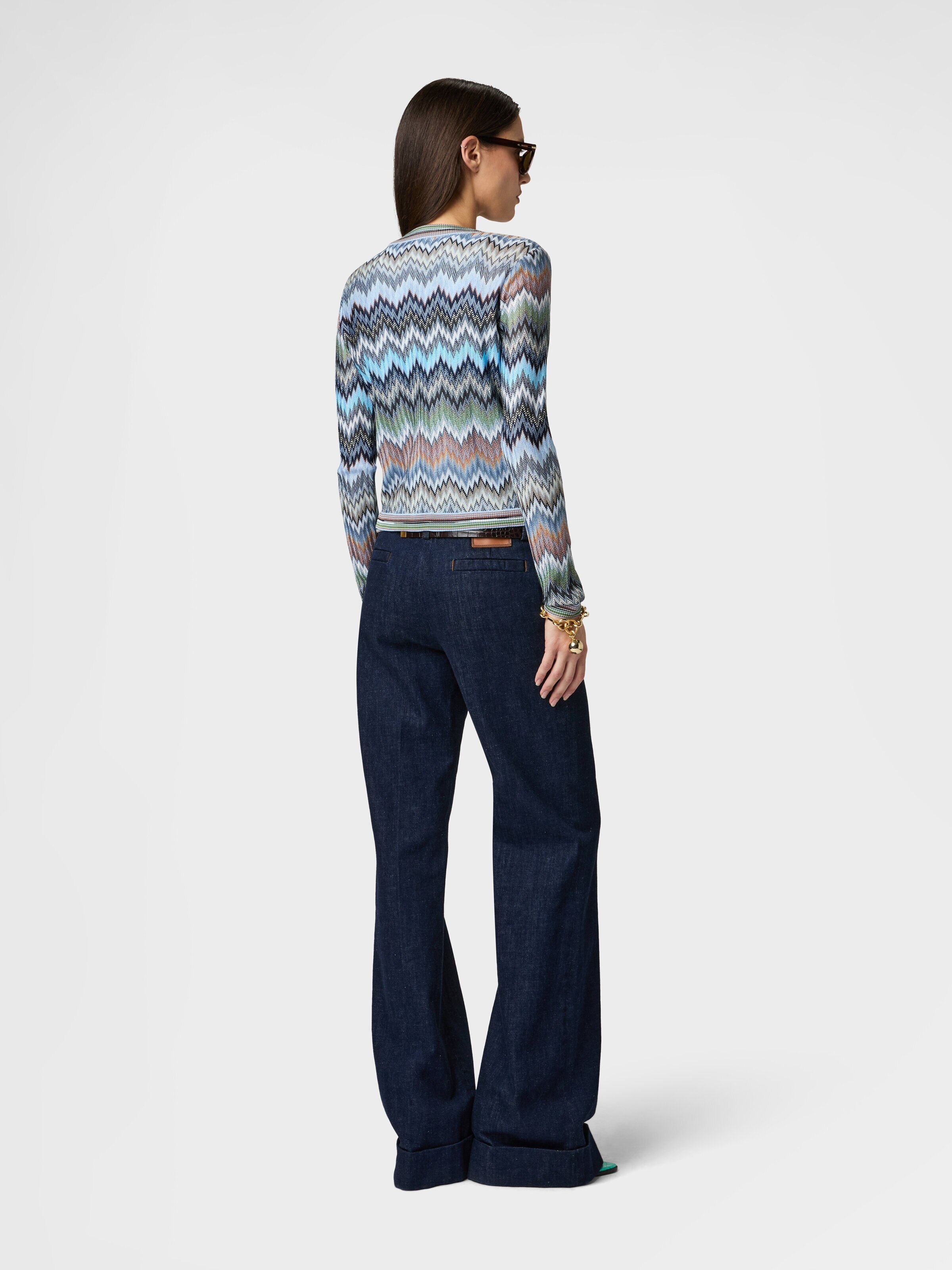 Snake-Pattern Viscose Chevron Cardigan with Patch Pockets Green&