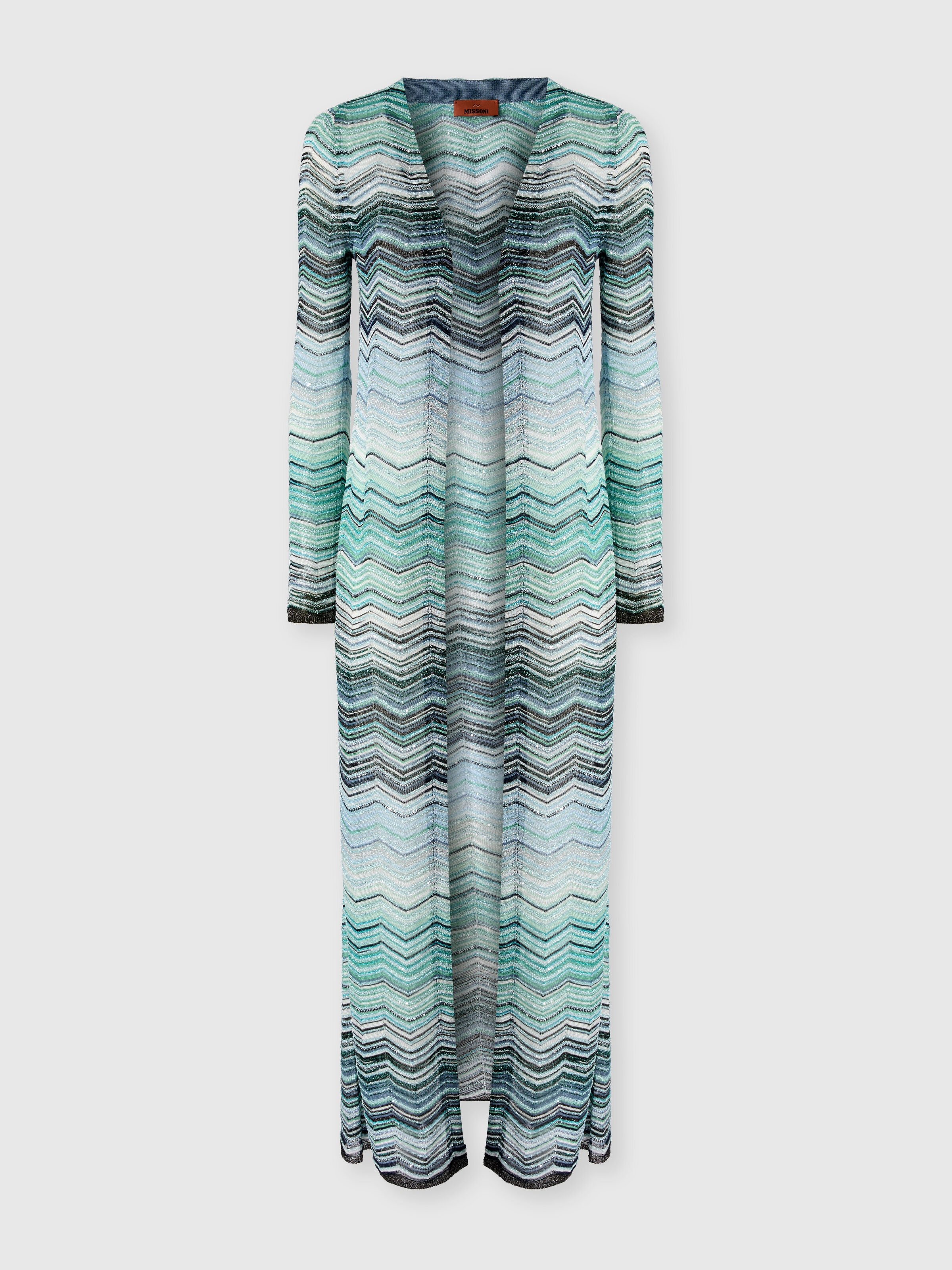 Long cardigan with a chevron pattern with sequins Turquoise | Missoni