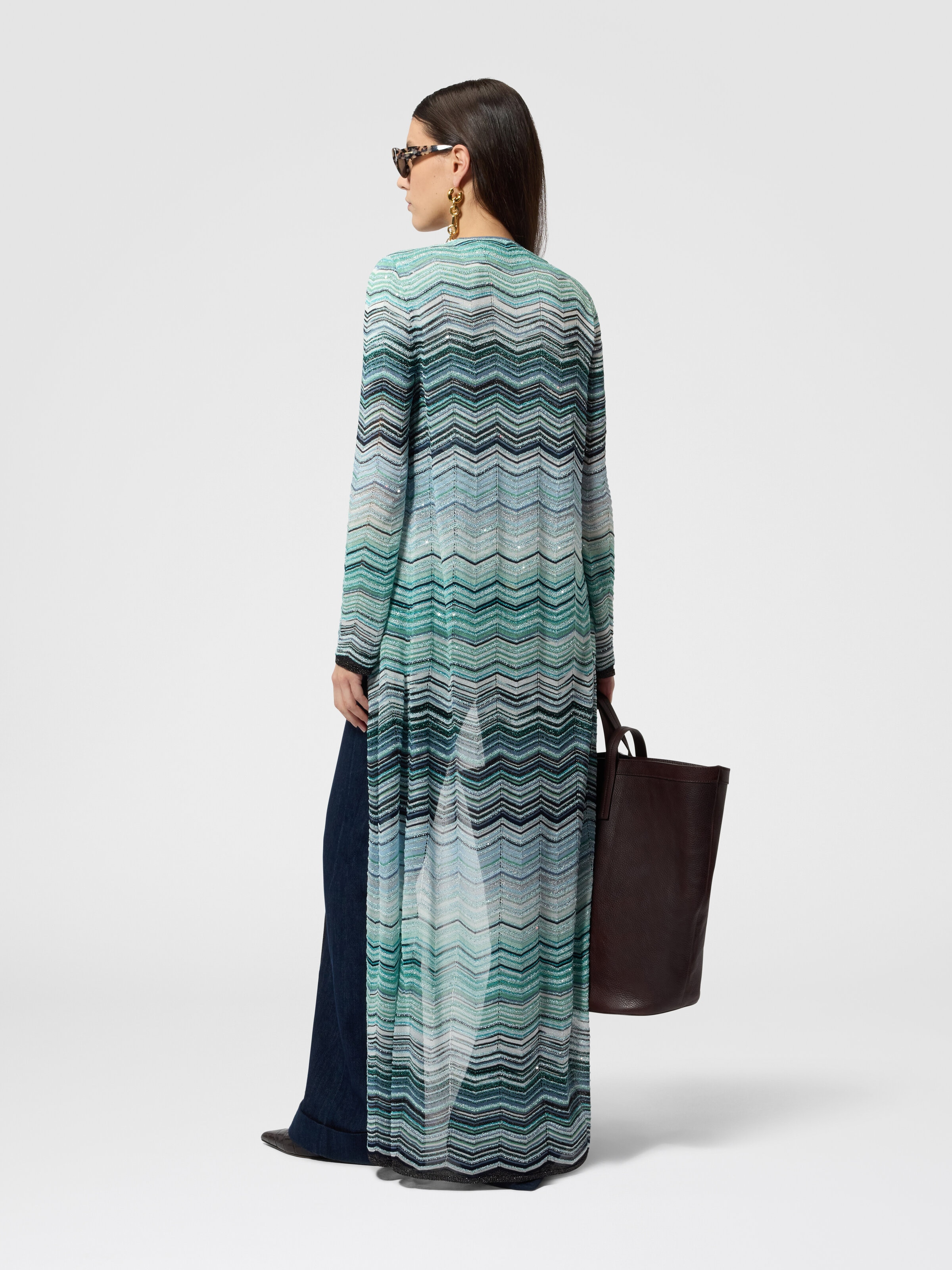 Long cardigan with a chevron pattern with sequins Turquoise | Missoni