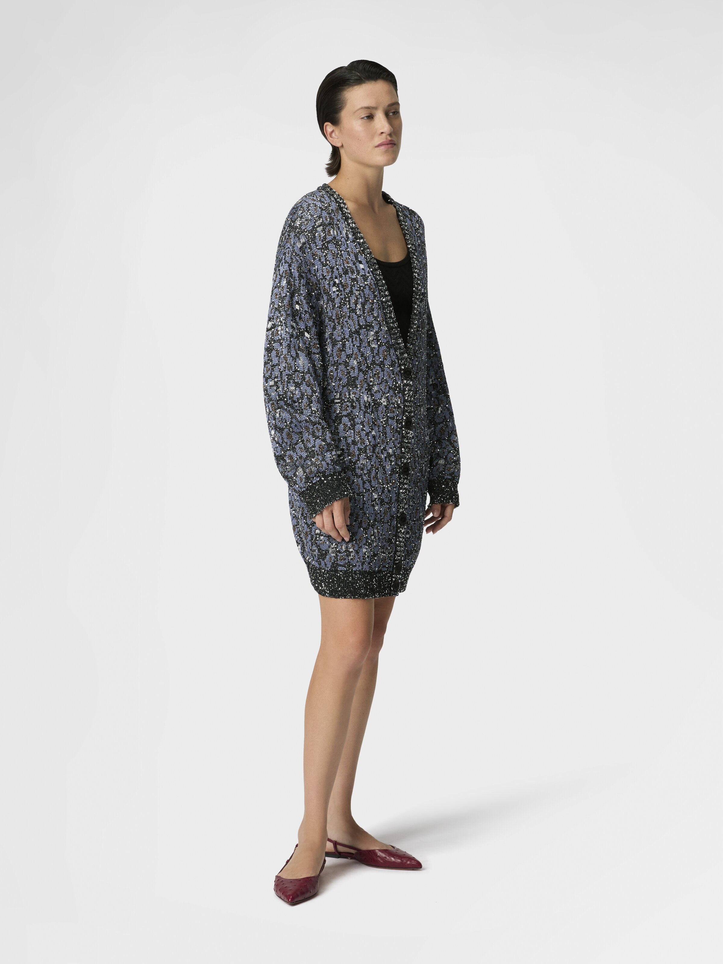 Oversized cardigan in an animal-print jacquard knit, Multicoloured  - 1