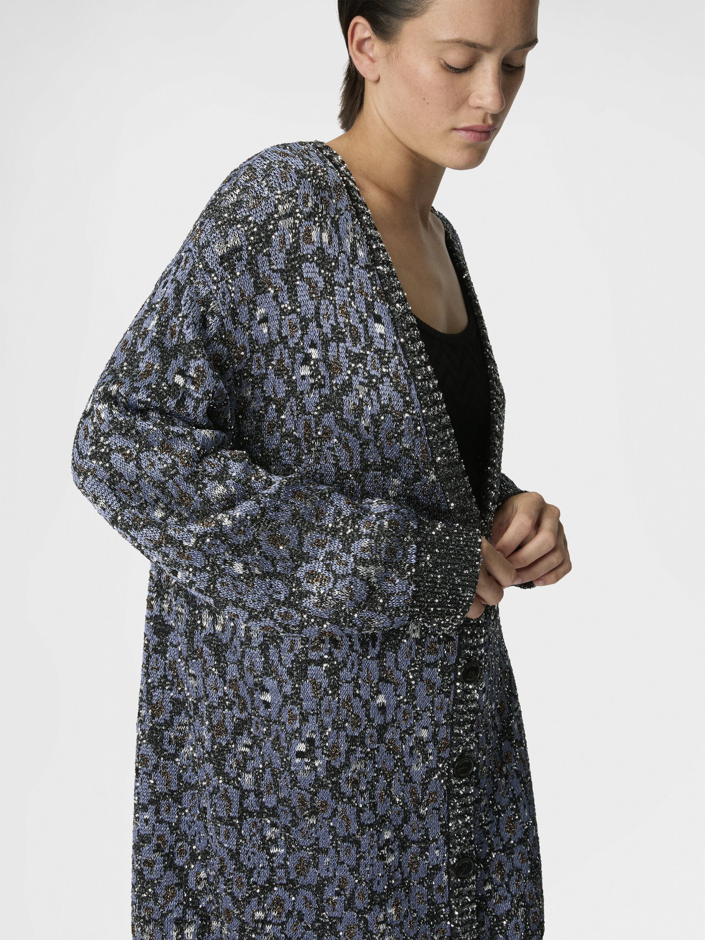 Oversized cardigan in an animal-print jacquard knit, Multicoloured  - 4