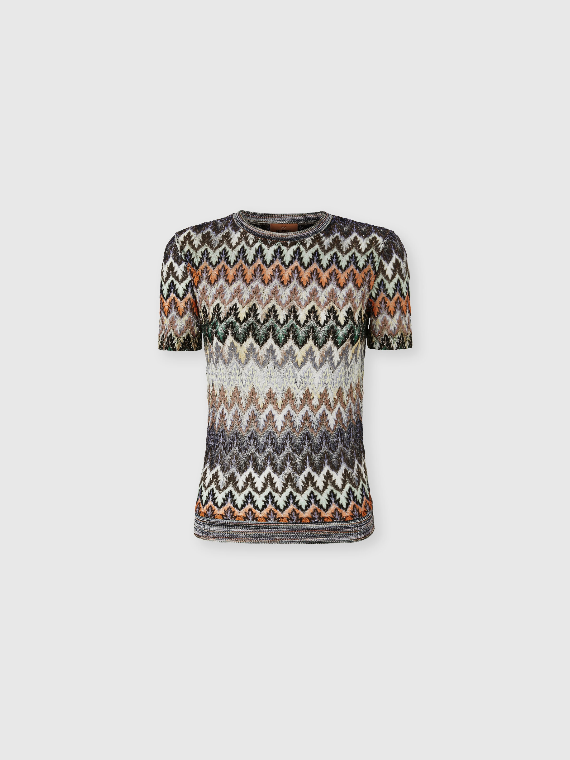 Cotton and Viscose Lamé Crewneck T-Shirt with Lace Motif