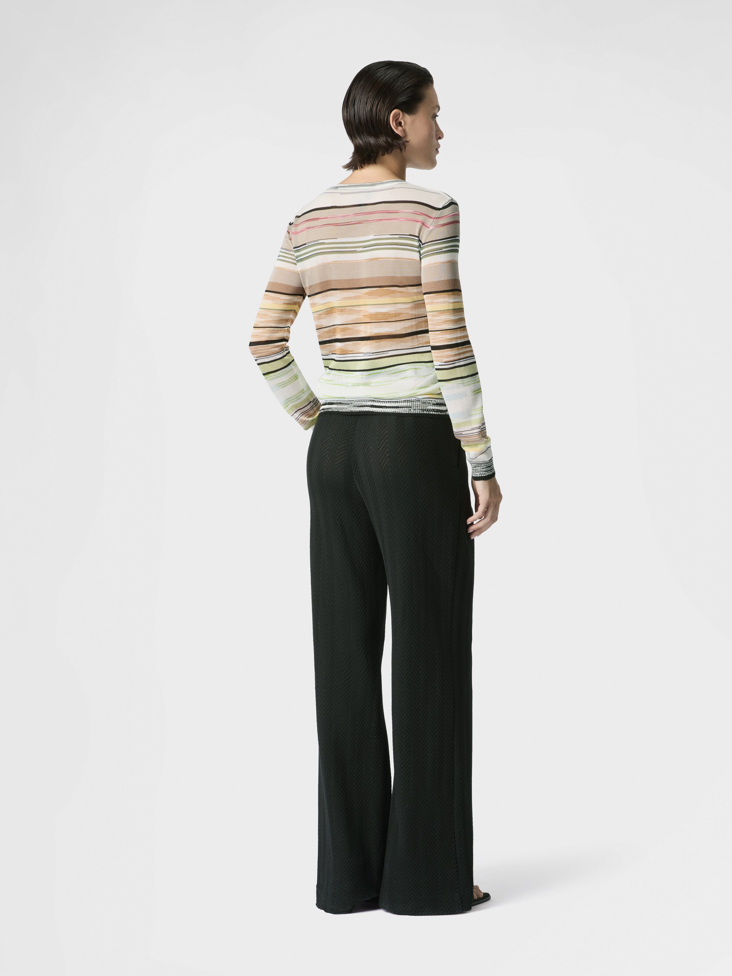 Striped Flame Viscose Crewneck Sweater, Green& Brown - 2