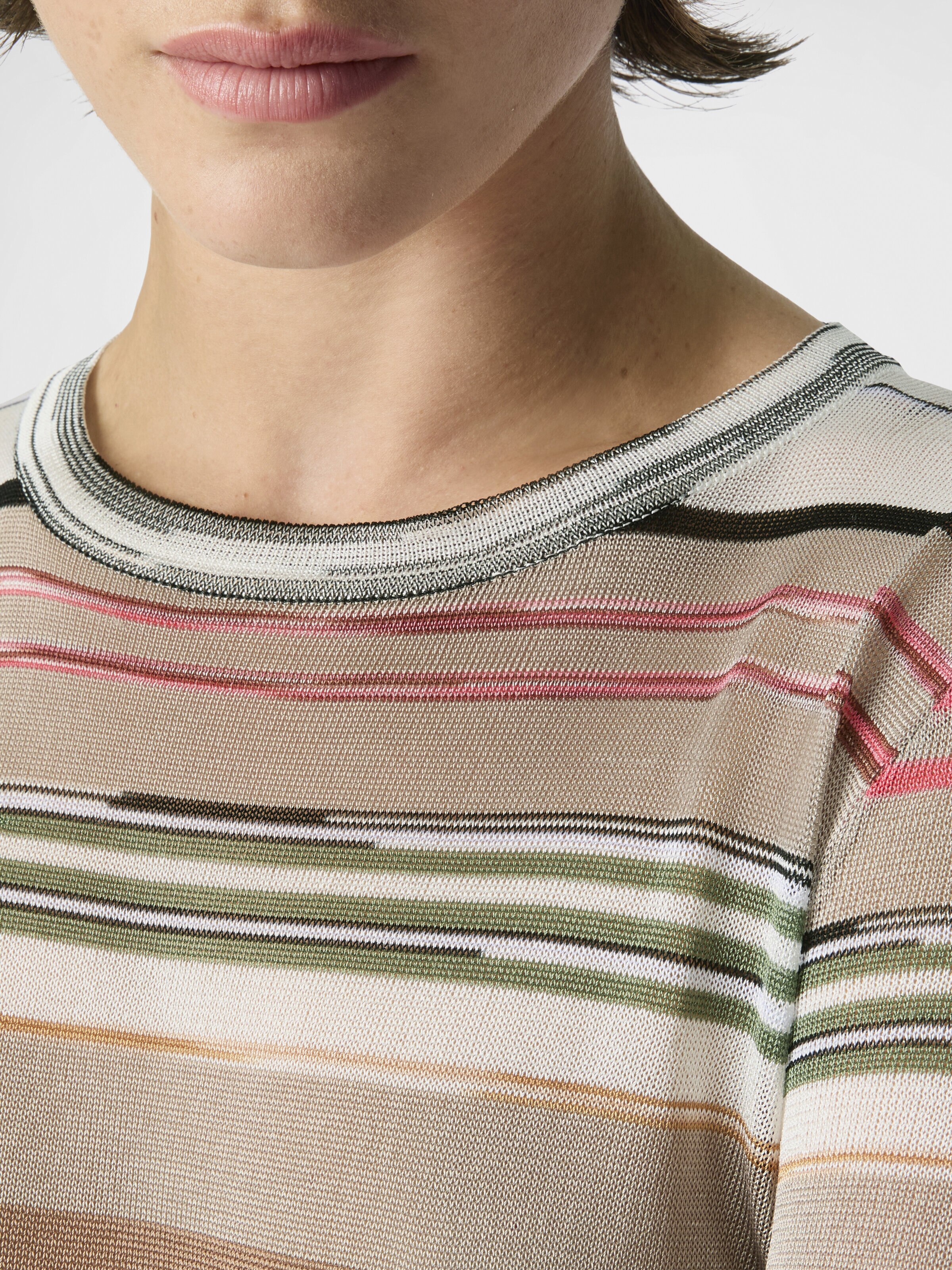 Striped Flame Viscose Crewneck Sweater, Green& Brown - 4