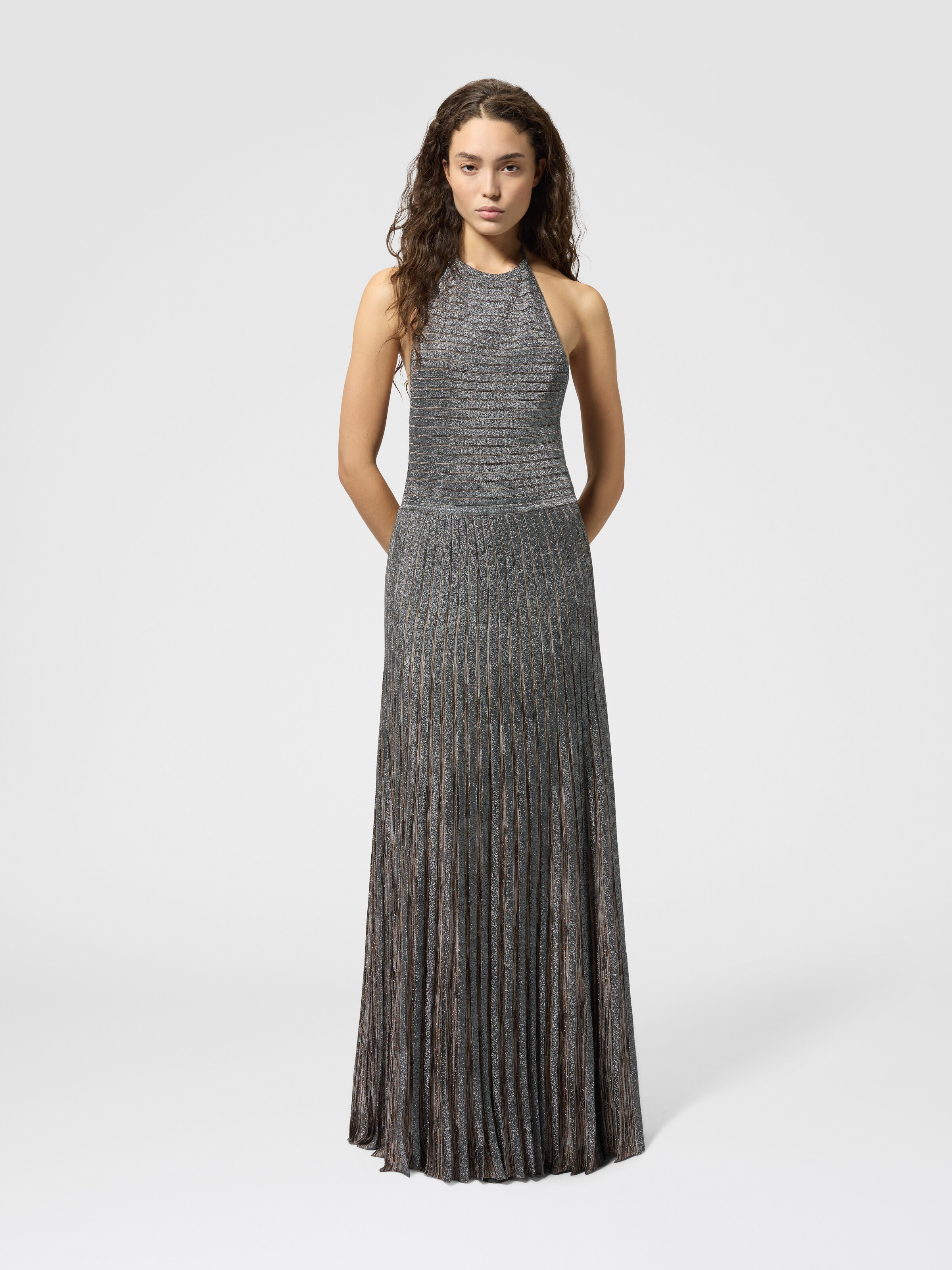 Long viscose lamé dress with open back Beige | Missoni