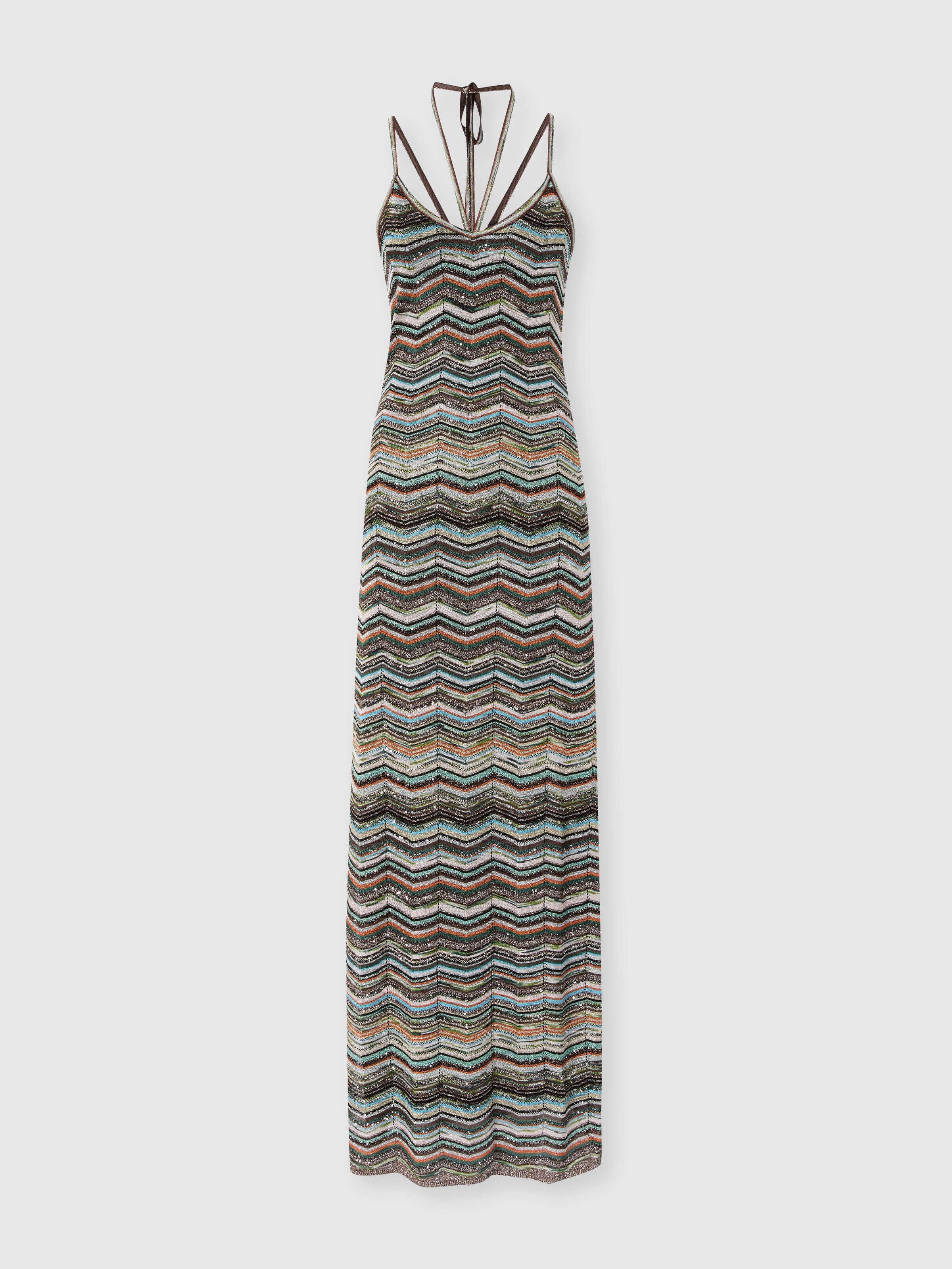 Long chevron knit dress with braided straps Multicoloured