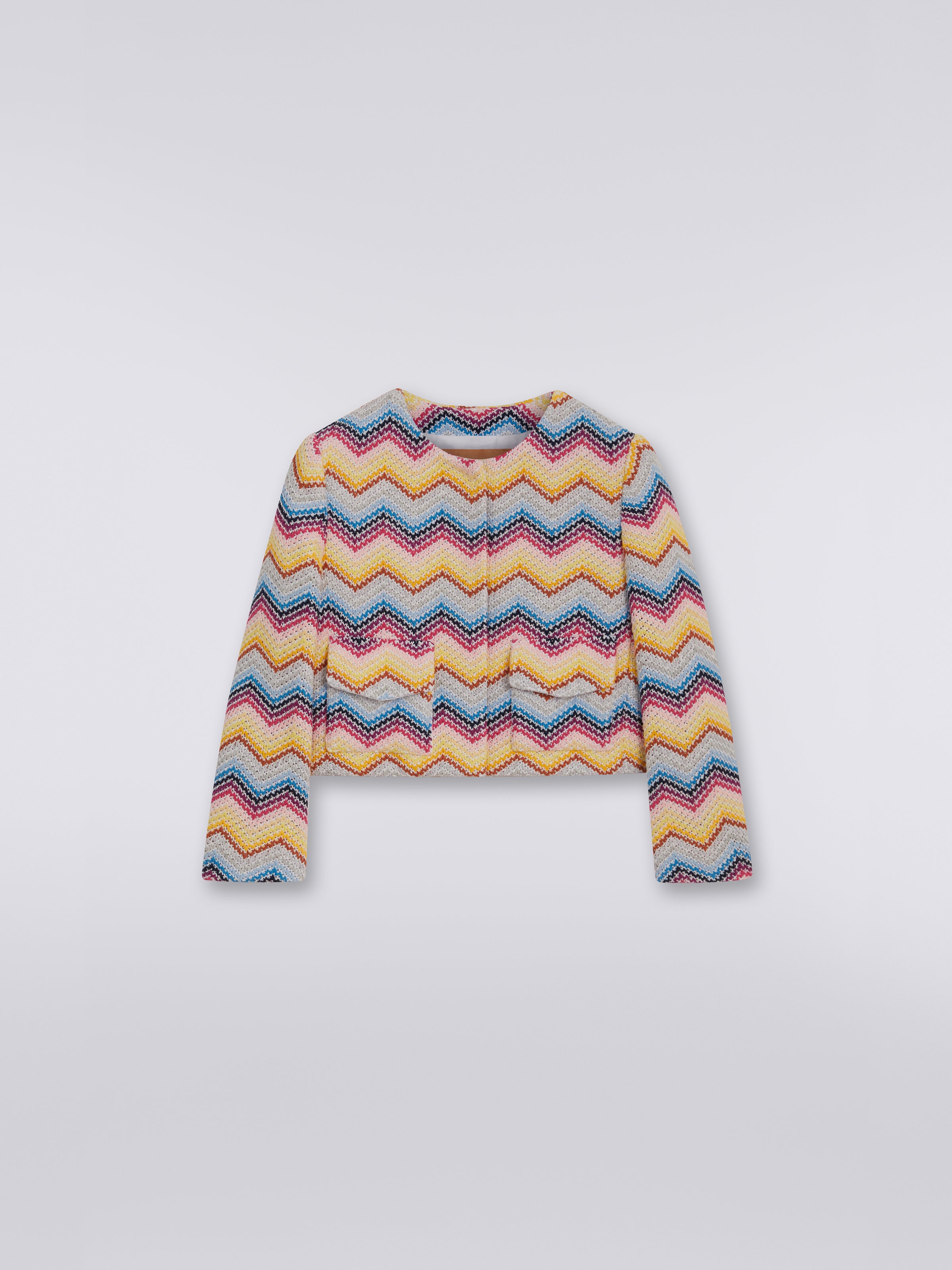 Giacca in misto cotone crochet con chevron multicolore, Multicolore - 0