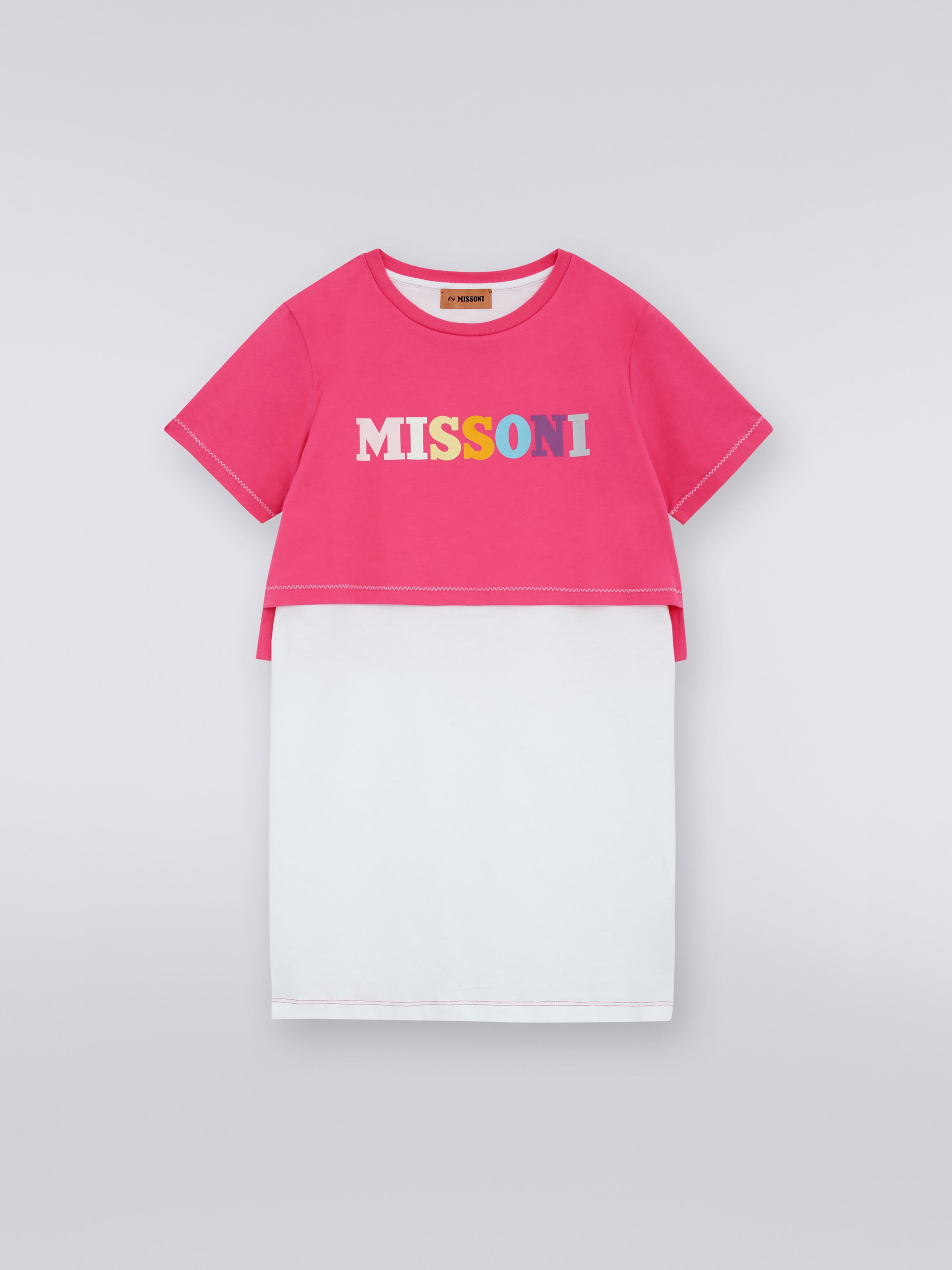 T-Shirt-Kleid aus Baumwolle mit mehrfarbigem Logo, Mehrfarbig  - 0