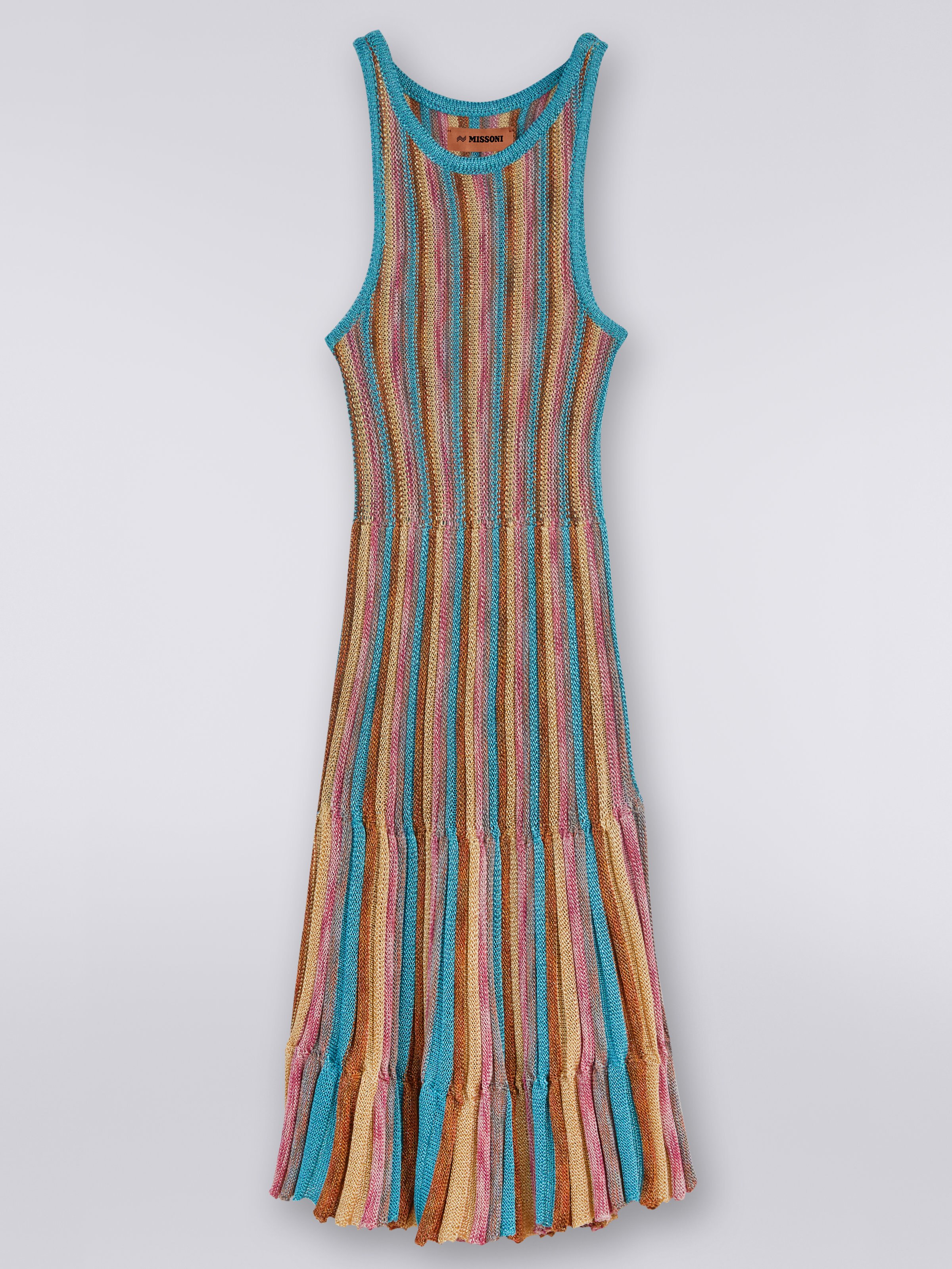 Robe longue à rayures multicolores avec lurex et bordures contrastantes, Multicolore  - 0