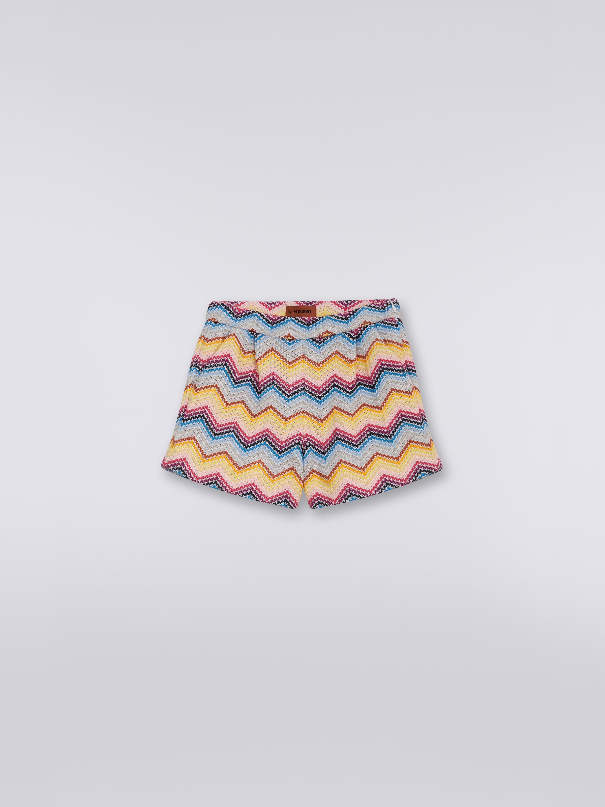 Cotton blend chevron crocheted shorts, Multicoloured  - 0