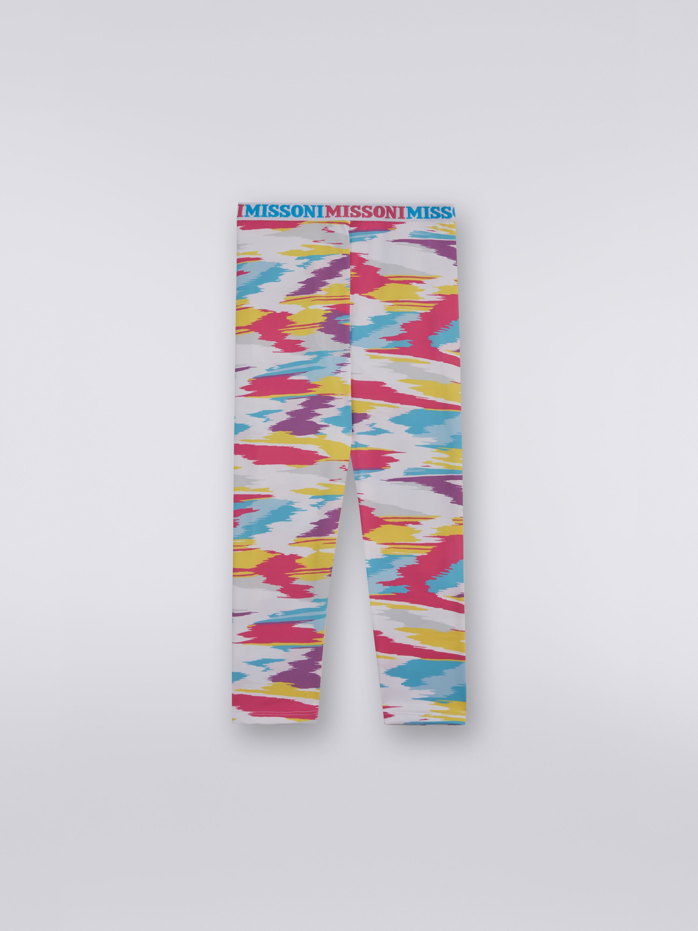 Baumwoll-Leggings in Flammgarnoptik mit elastischem Logostreifen, Mehrfarbig  - 0