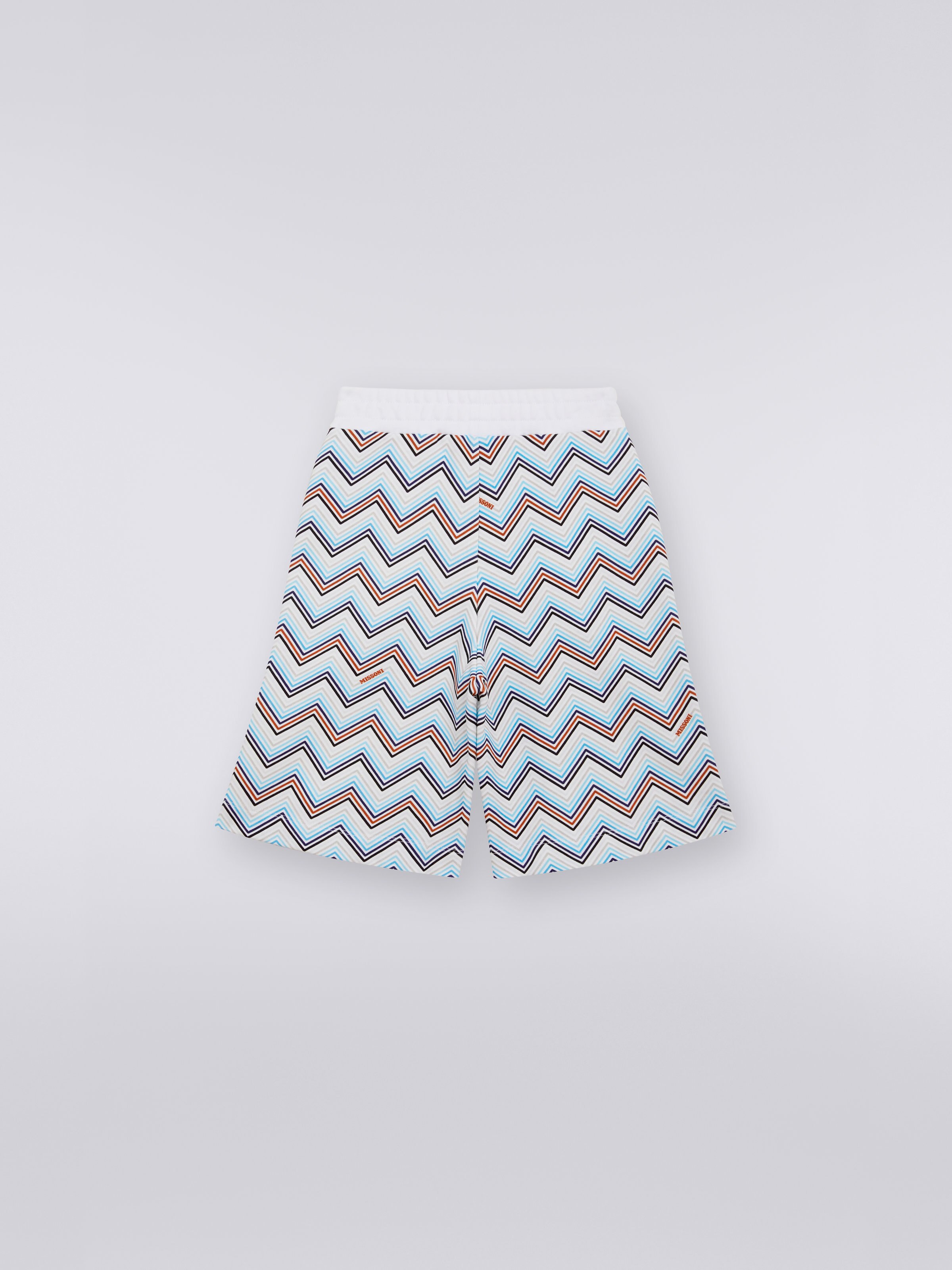Plain cotton shorts with zigzag patterned back, Multicoloured  - 1
