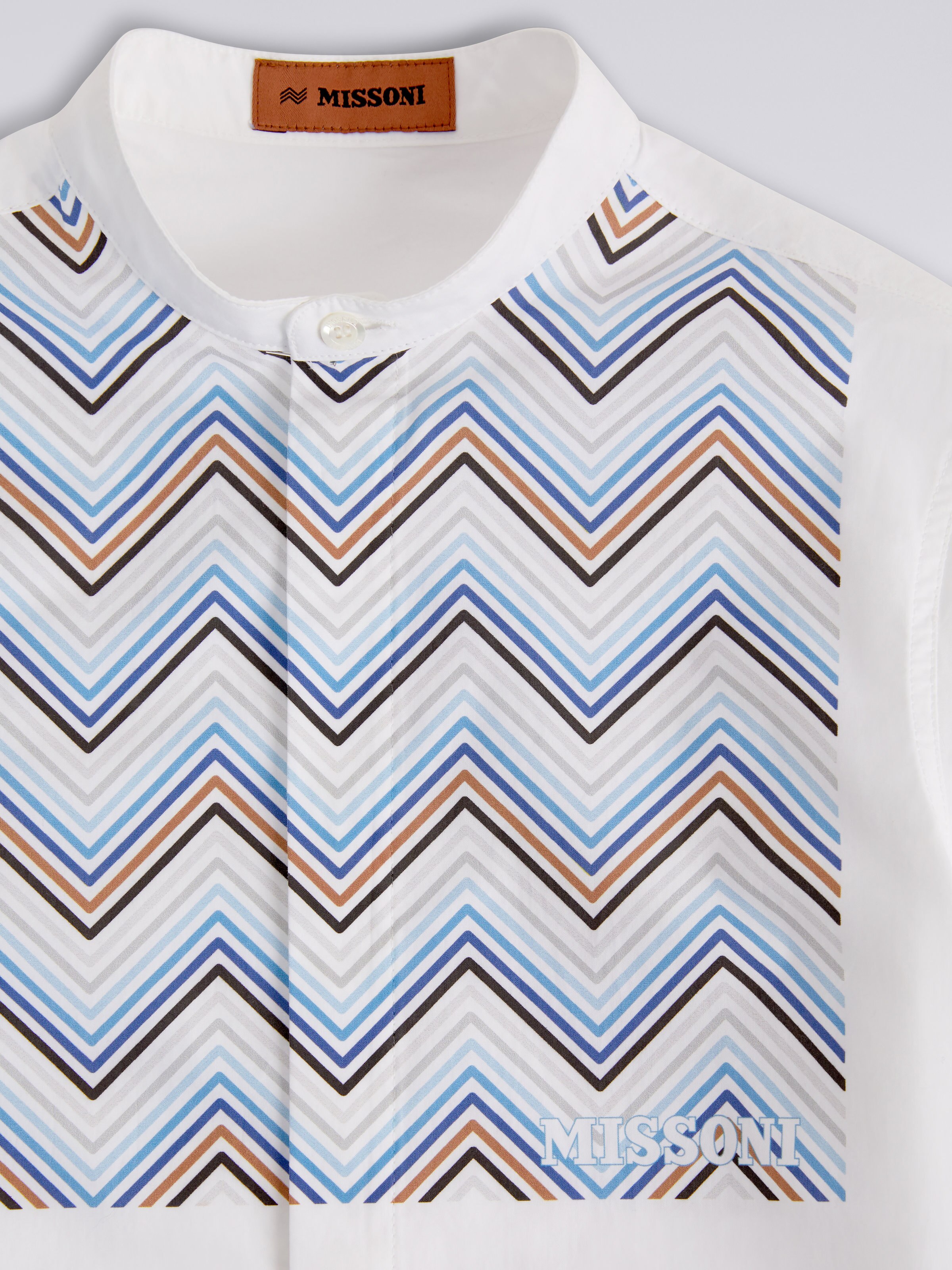 Camisa de algodón con cuello gurú y plastrón en zigzag, Multicolor  - 2