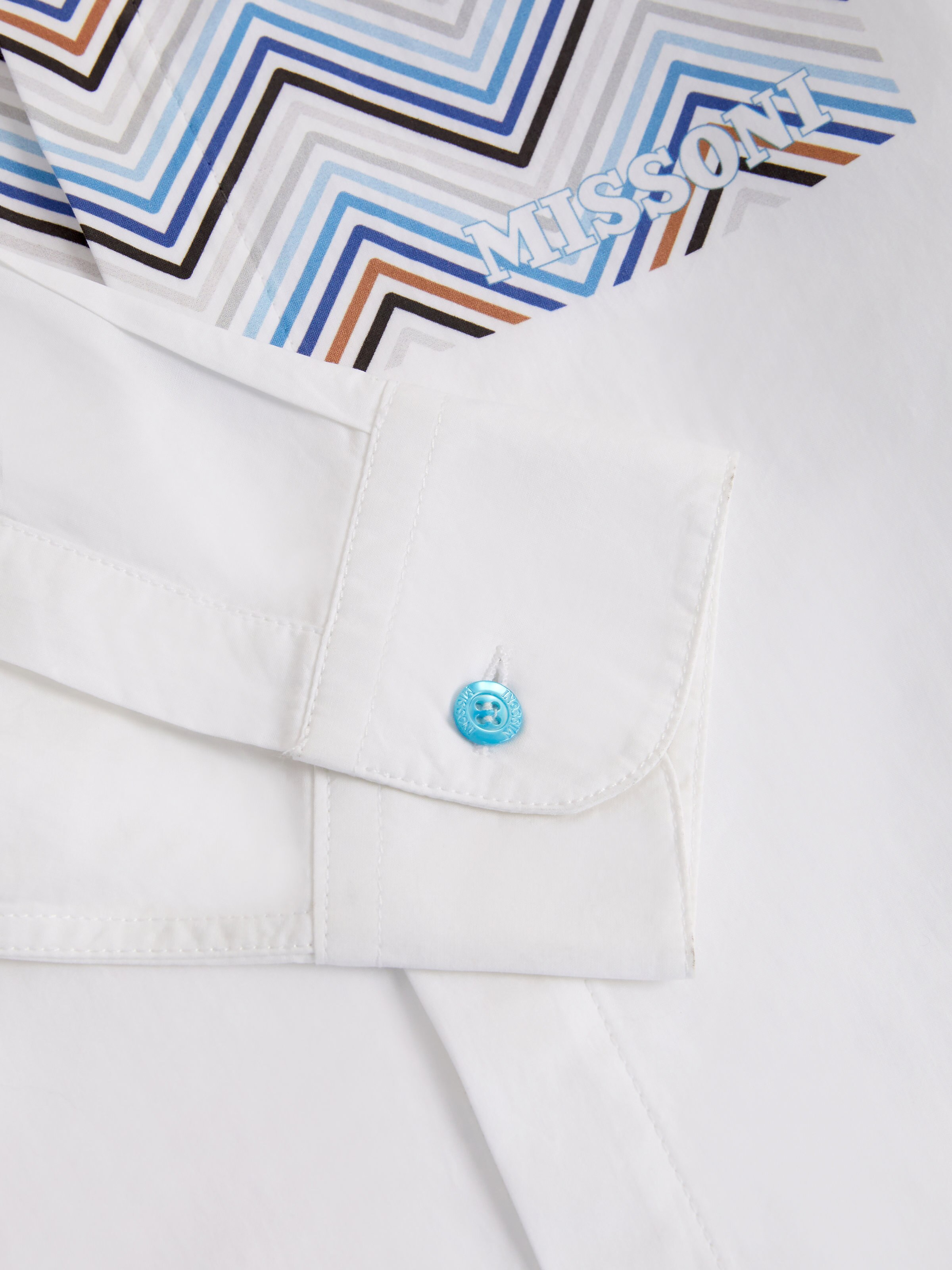 Camisa de algodón con cuello gurú y plastrón en zigzag, Multicolor  - 3