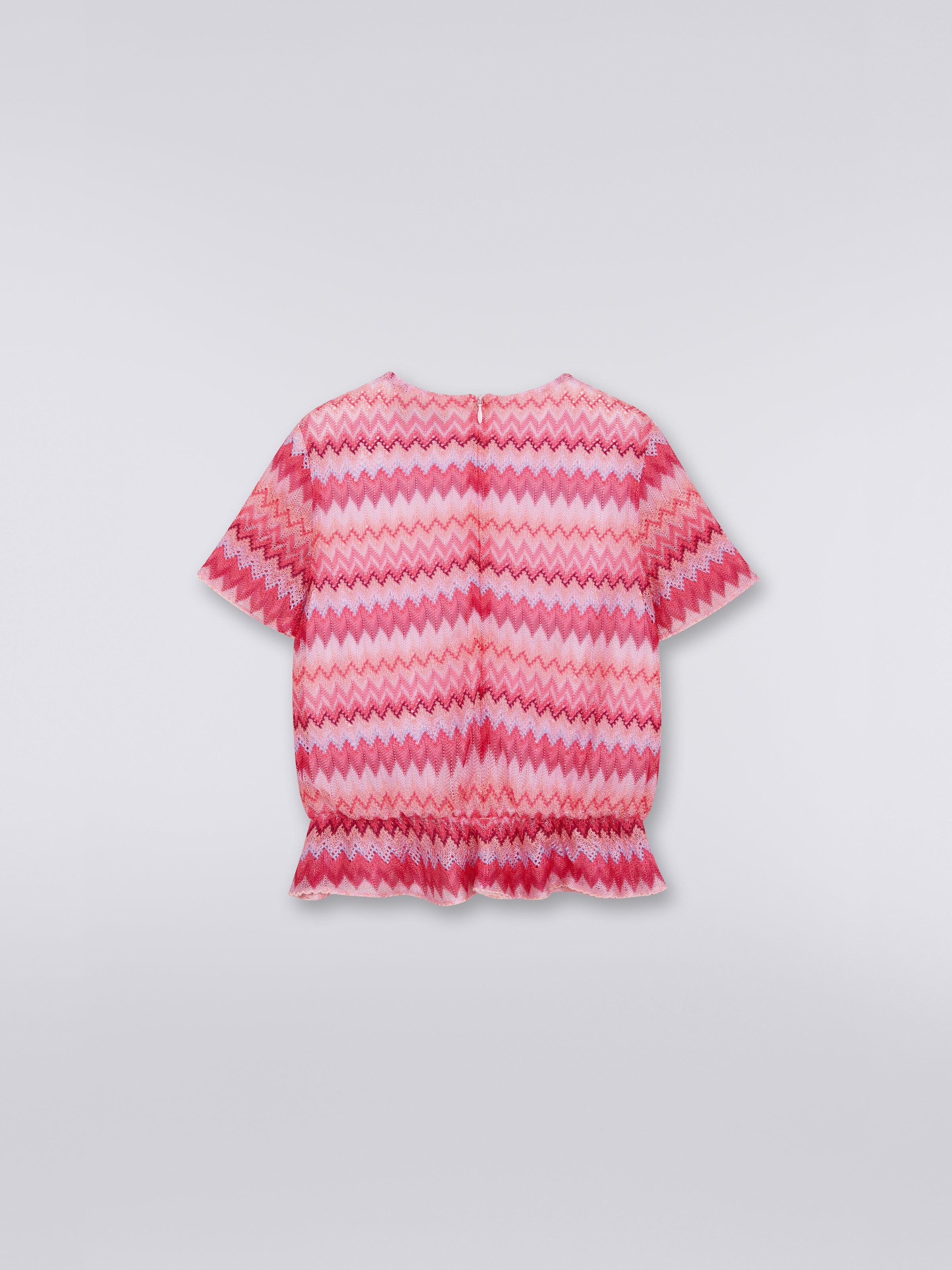 Viscose chevron T-shirt with ruffles, Pink   - 1