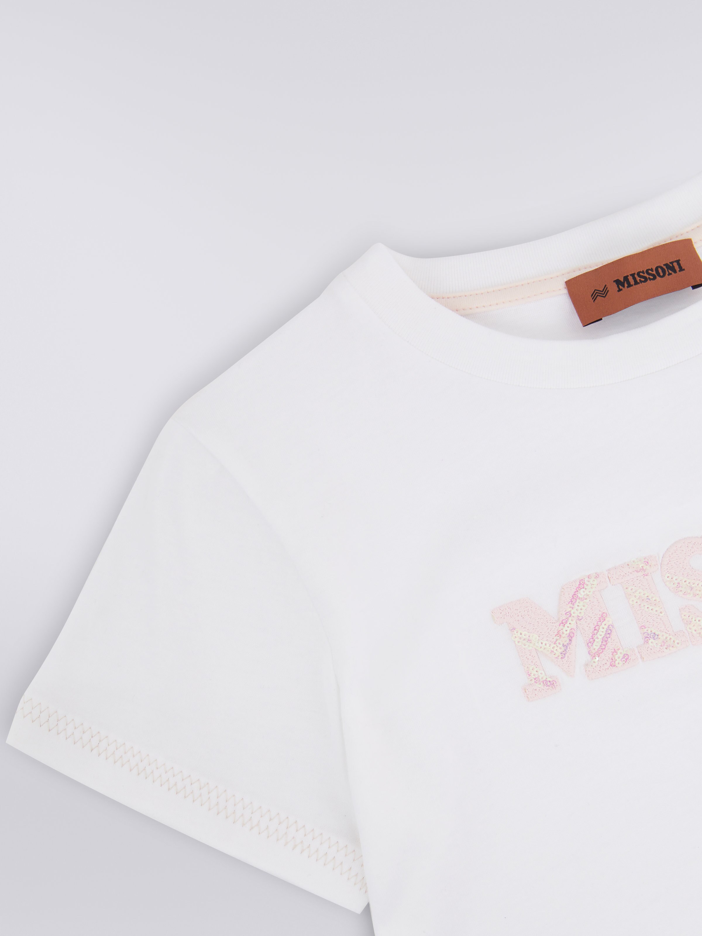 Baumwoll-T-Shirt mit Rundhalsausschnitt und Logo-Applikation aus Pailletten, Mehrfarbig  - 3