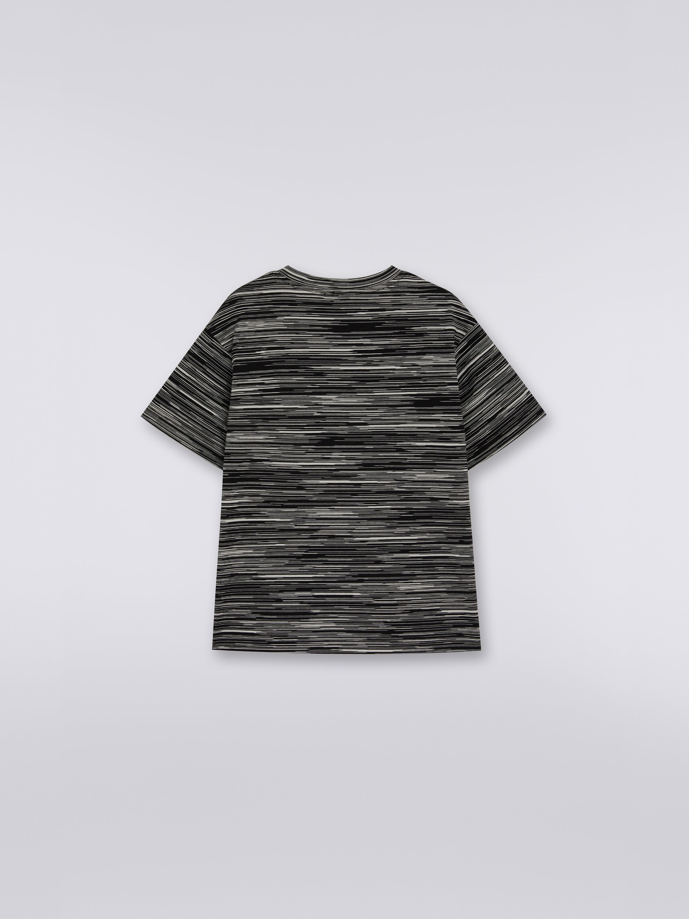 Rundhals-T-Shirt aus Baumwolle in Flammgarnoptik, Weiß & Schwarz - 1