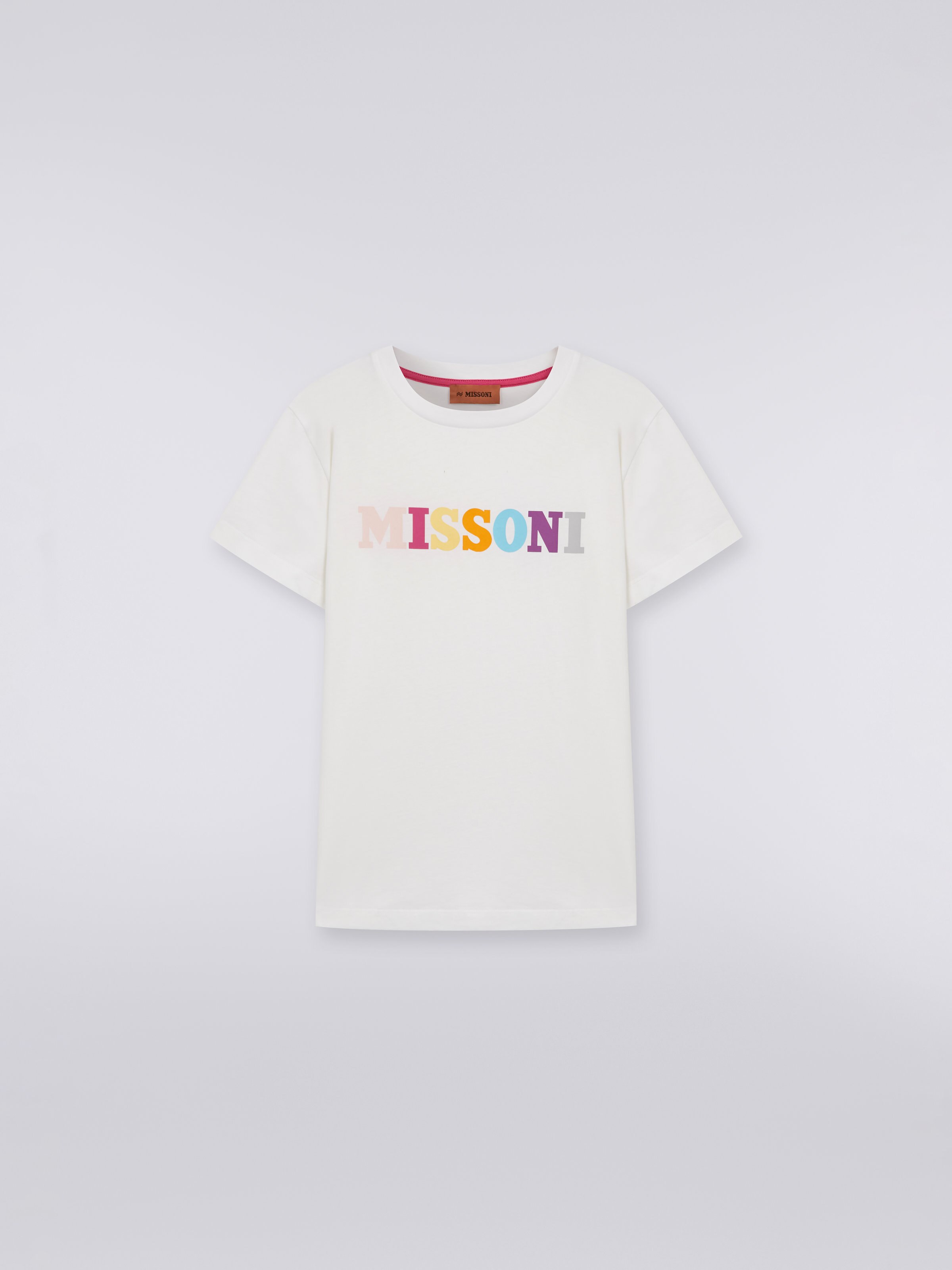 T-shirt en coton à col ras du cou avec logo multicolore, Multicolore  - 0