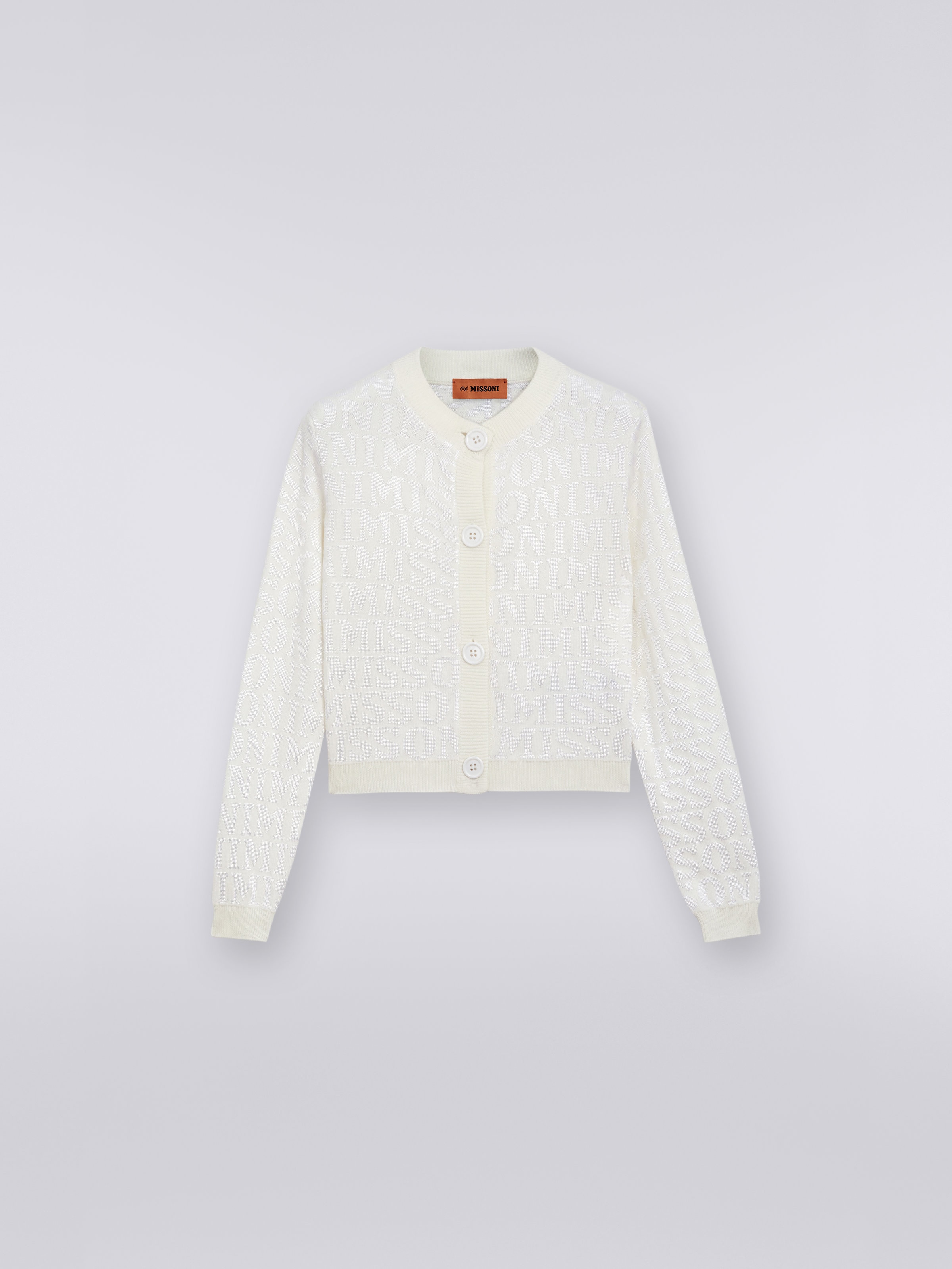 Baumwoll-Cardigan mit Allover-Logoschriftzug, Weiß  - 0