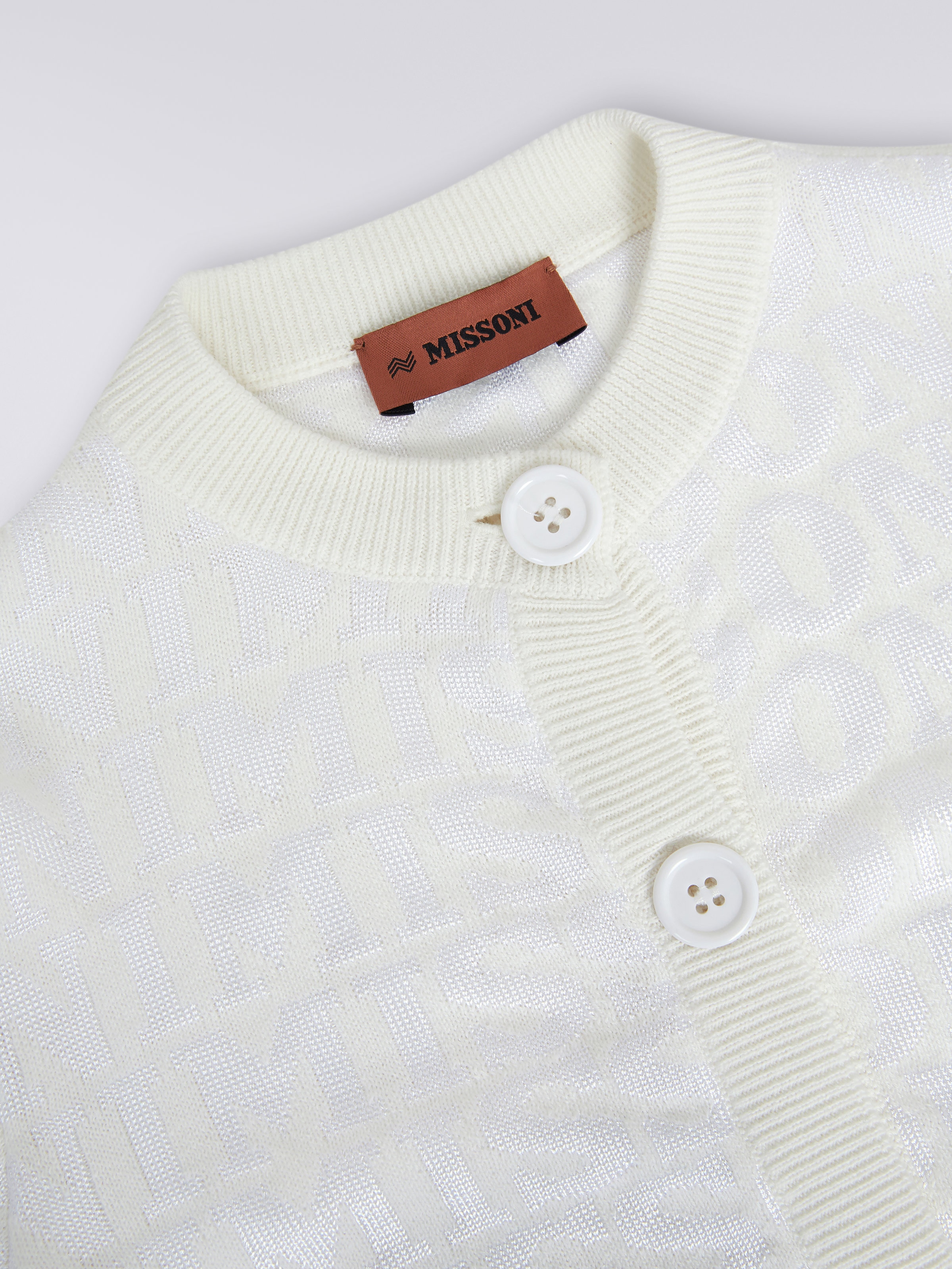 Baumwoll-Cardigan mit Allover-Logoschriftzug, Weiß  - 2